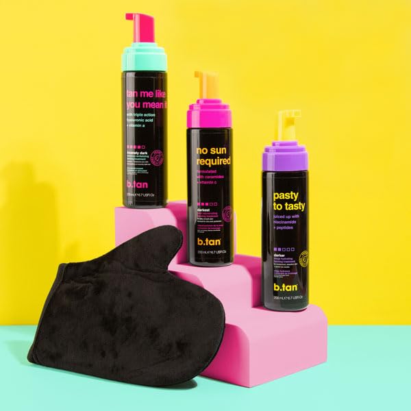 b.tan Dark Self Tanner Mousse | Tan Me Like You Mean It - Dark, 1 Hour Express Sunless Tanner Foam, Bronzing Glow, No Fake Tan Smell, Face & Body, Vegan, Cruelty & Paraben Free, 6.7 Fl Oz