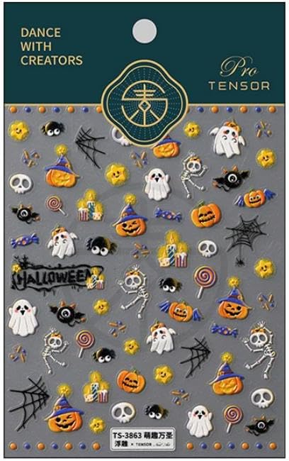 Halloween Nail Art Stickers Pumpkin Star Nail Decals Cute Ghost Nail Stickers with Design Skull Nails Art Decals 5D Embossed Self Adhesive for Women Girls Kid Manicure Charms DIY Decoration
