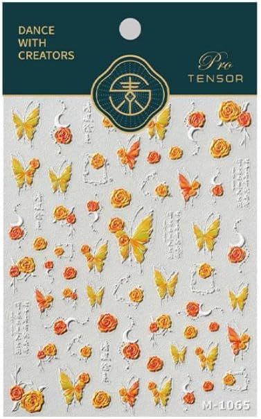 Orange Nail Stickers Butterfly Flower Nail Art Decals 5D Embossed Slf Adhesive with Design Nails Charms for Women Girls Kid Manicure DIY Decoration