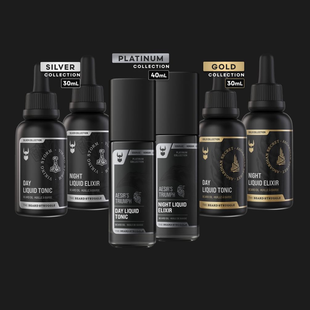 The Beard Struggle Tonic + Elixir Beard Oil Bundle - Platinum Collection - Grooming Beard Oil - Softens, Moisturizers, and Strengthens Beard Growth - Pack of 2, Aesir's Triumph