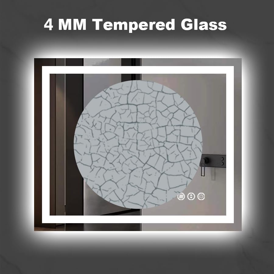 Amorho LED Bathroom Mirror 48"x 38" with Front and Backlight, Stepless Dimmable Wall Mirrors with Anti-Fog, Shatter-Proof, Memory, 3 Colors, Double LED Vanity Mirror(Horizontal/Vertical)