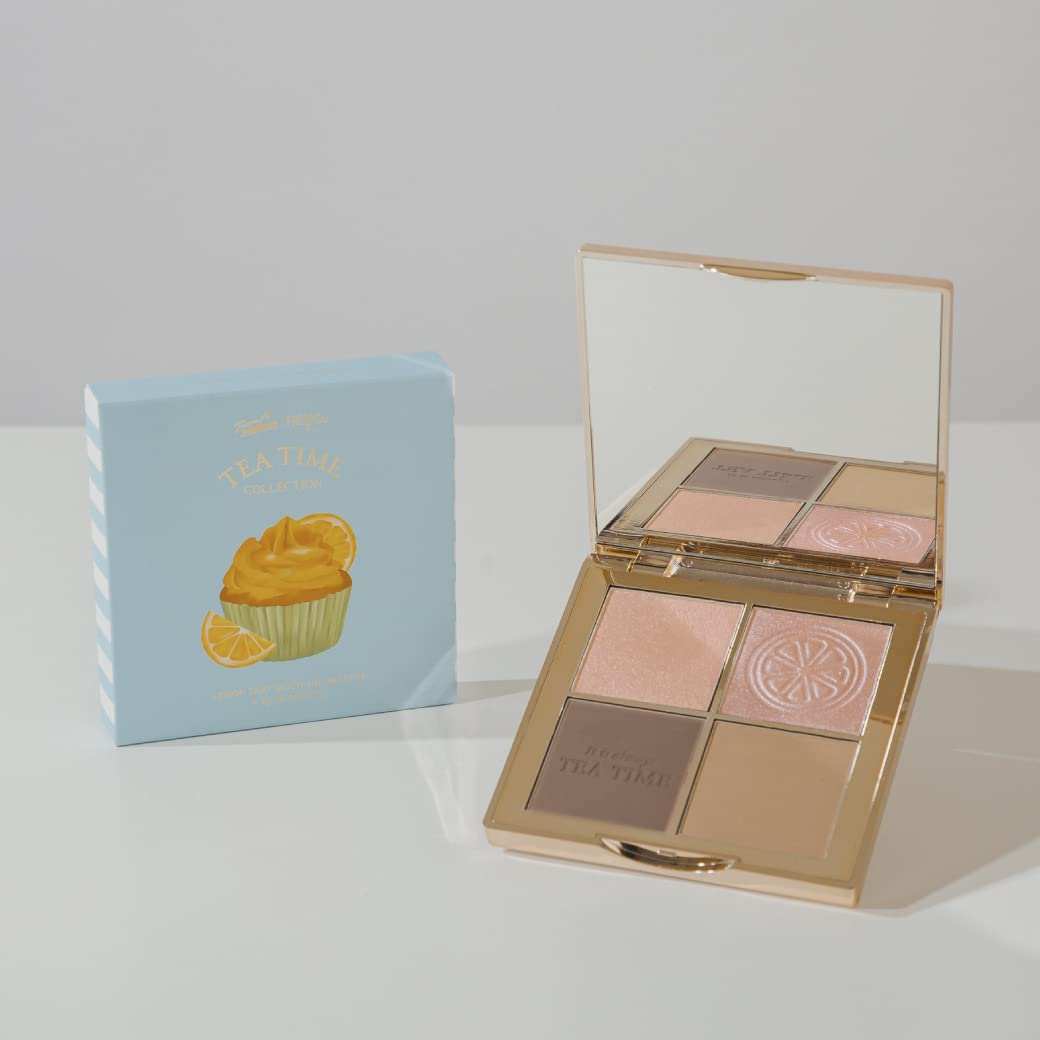 FreshO2 x Pony | Lemon tart multi-use Palette | 2 shades of highlight and 2 shades of contour| Delicate pearl like shimmer, super smooth | Made In Taiwan | Vegan Cruelty Free