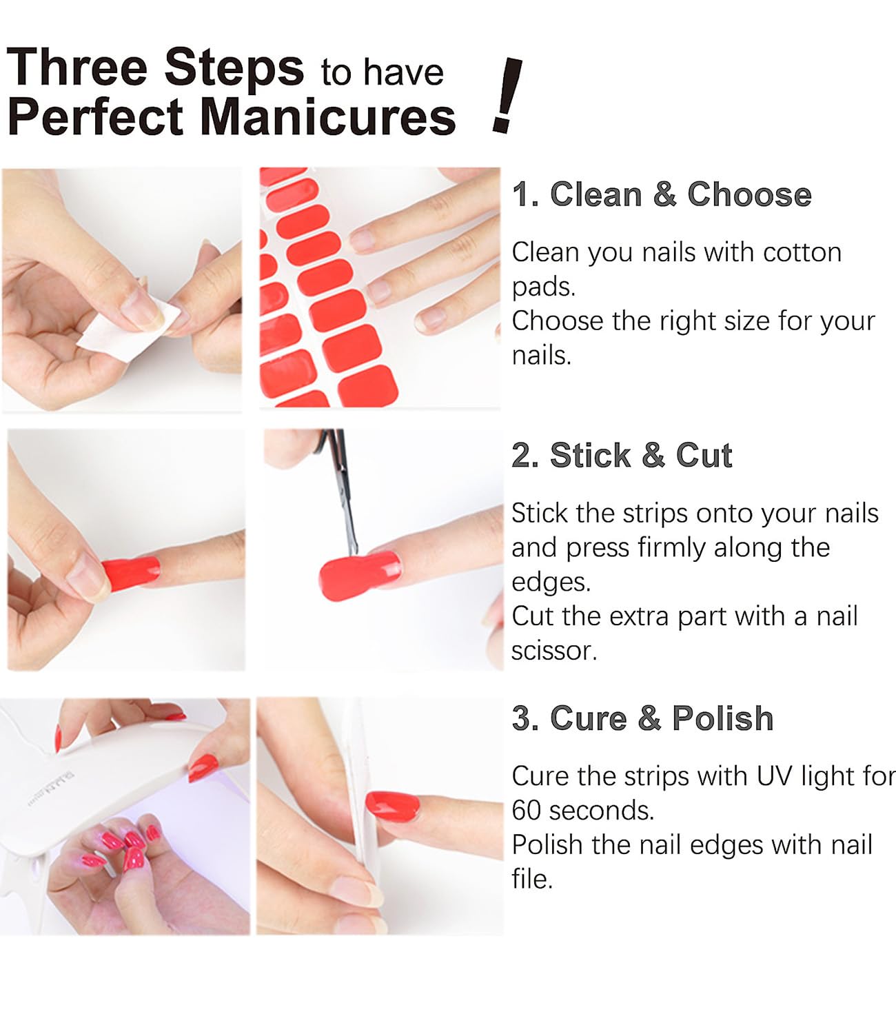 Semi Cured Gel Nail Strips - Black Glitter | 20pcs Gel Wraps UV for Home Nails DIY