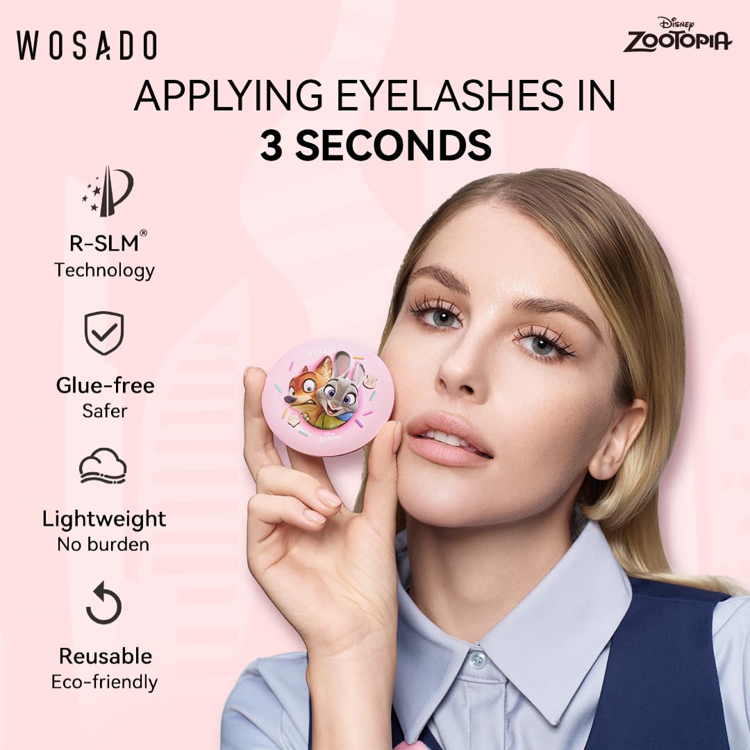 WOSADO×Disney Soft Magnetic Eyelashes Kit with Applicator, Nick Reusable Glue-free Wispy Magnetic Lashes, Cruelty-free False Lashes, Waterproof, Lightweight, Suit for Heavy Makeup