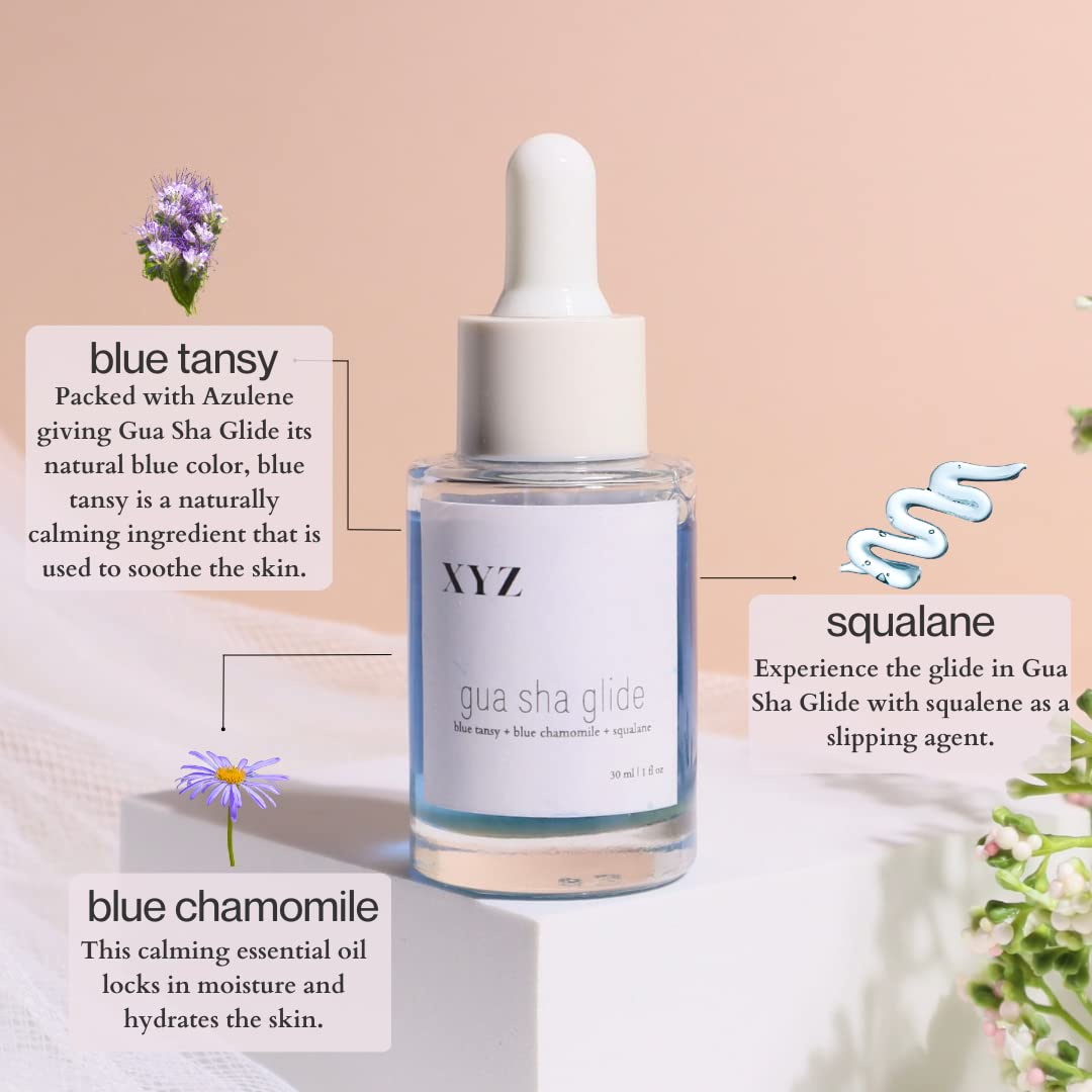 Gua Sha Glide Face Oil - Hydrating and Soothing Face Oil With Azulene Blue Tansy, Blue Chamomile + Squalene | Moisturizer, Face Oil and Soothing Agent for All Skin Types - 1 fl oz (30ml)