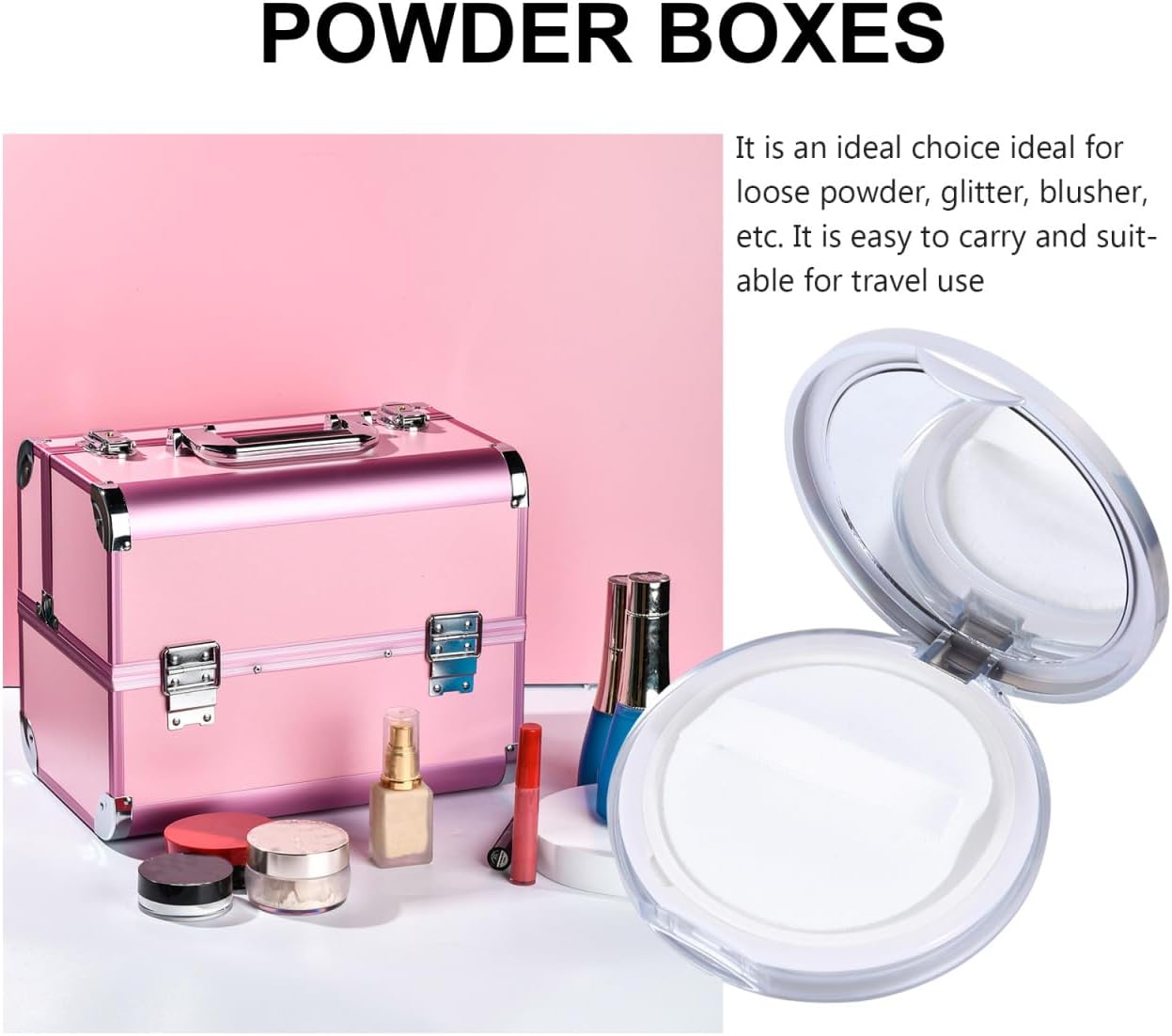 Beaupretty Powder Compact Container Plastic Empty Makeup Loose Powder Case with Puff and Elasticated Net Sifter Vintage Mirror, 2PCS