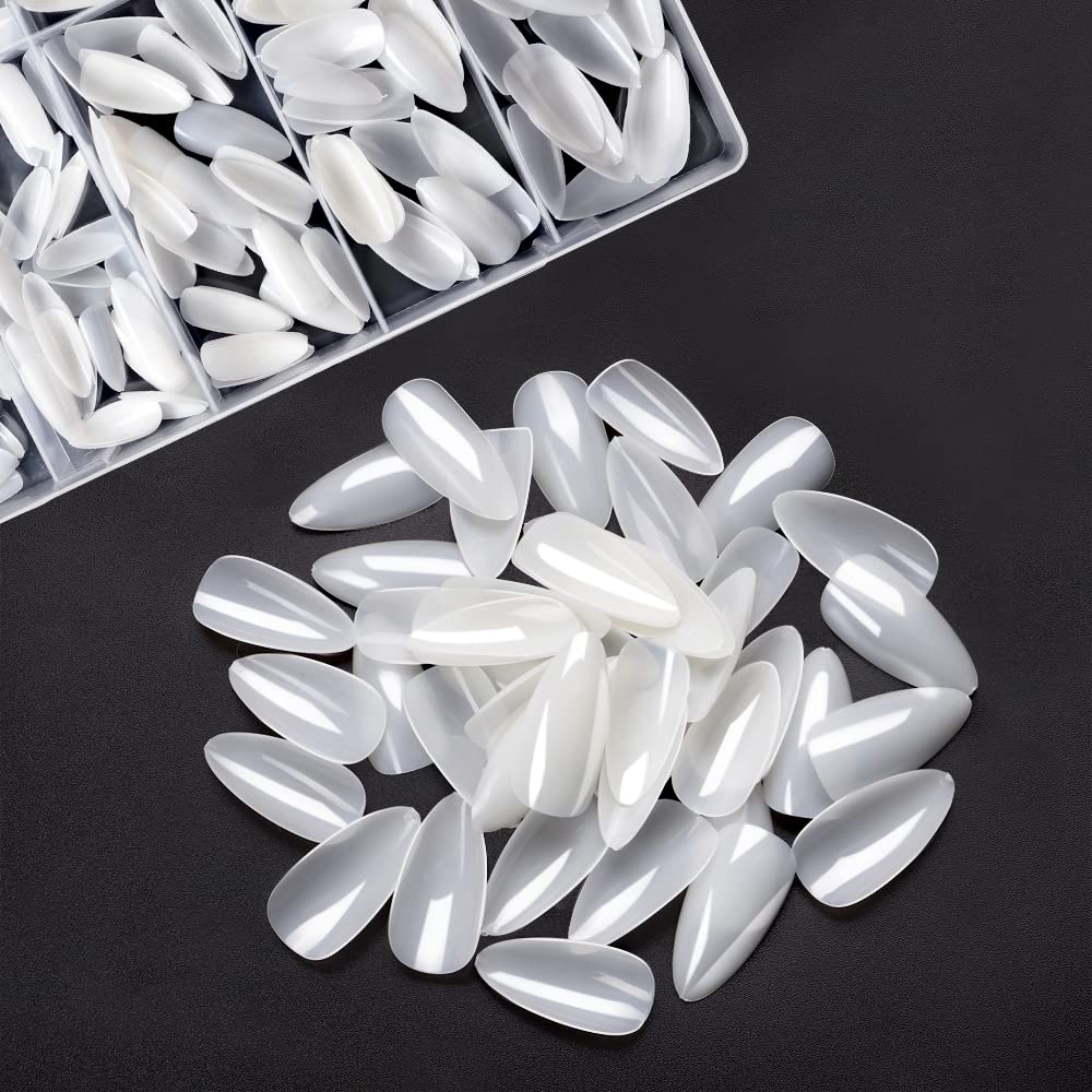 Almond Nail Tips Short - INFELING 500Pcs Full Cover Nail Tips, Acrylic False Fake Nails with Box for Nail Salons and DIY Nail Art, 10 Size, Natural