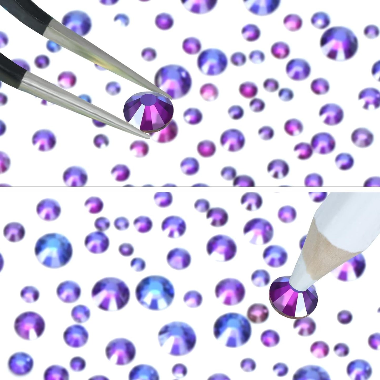4240Pcs Purple Velvet Flatback Rhinestones 6 Sizes Crystal Diamonds for Nail Art Crafts Clothes Shoes with Tweezers and Picking Pen