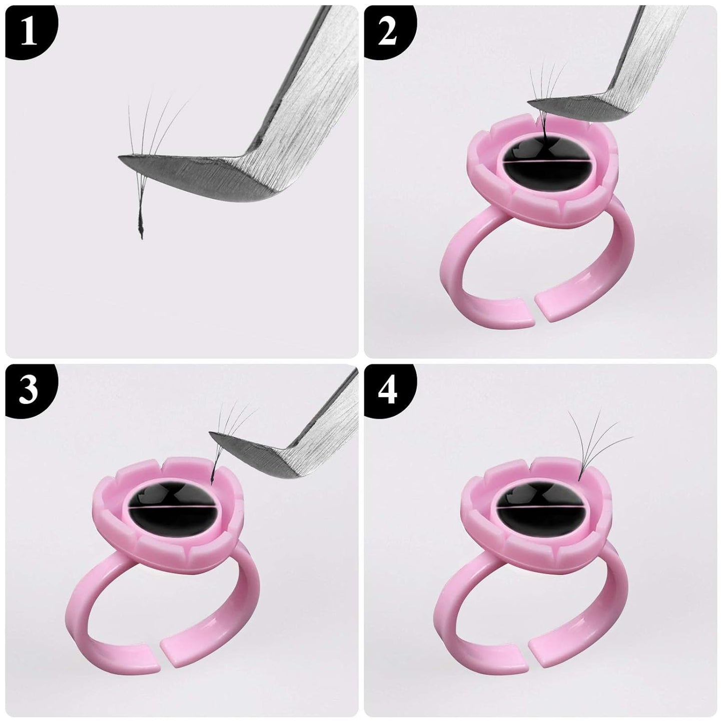 Fenshine 100 PCS Lash Glue Holder Glue Ring Cups Lash Extension Volume Lashes Quick Blossom Cups for Eyelash Extension Supply, 2 Methods of Use (Pink)