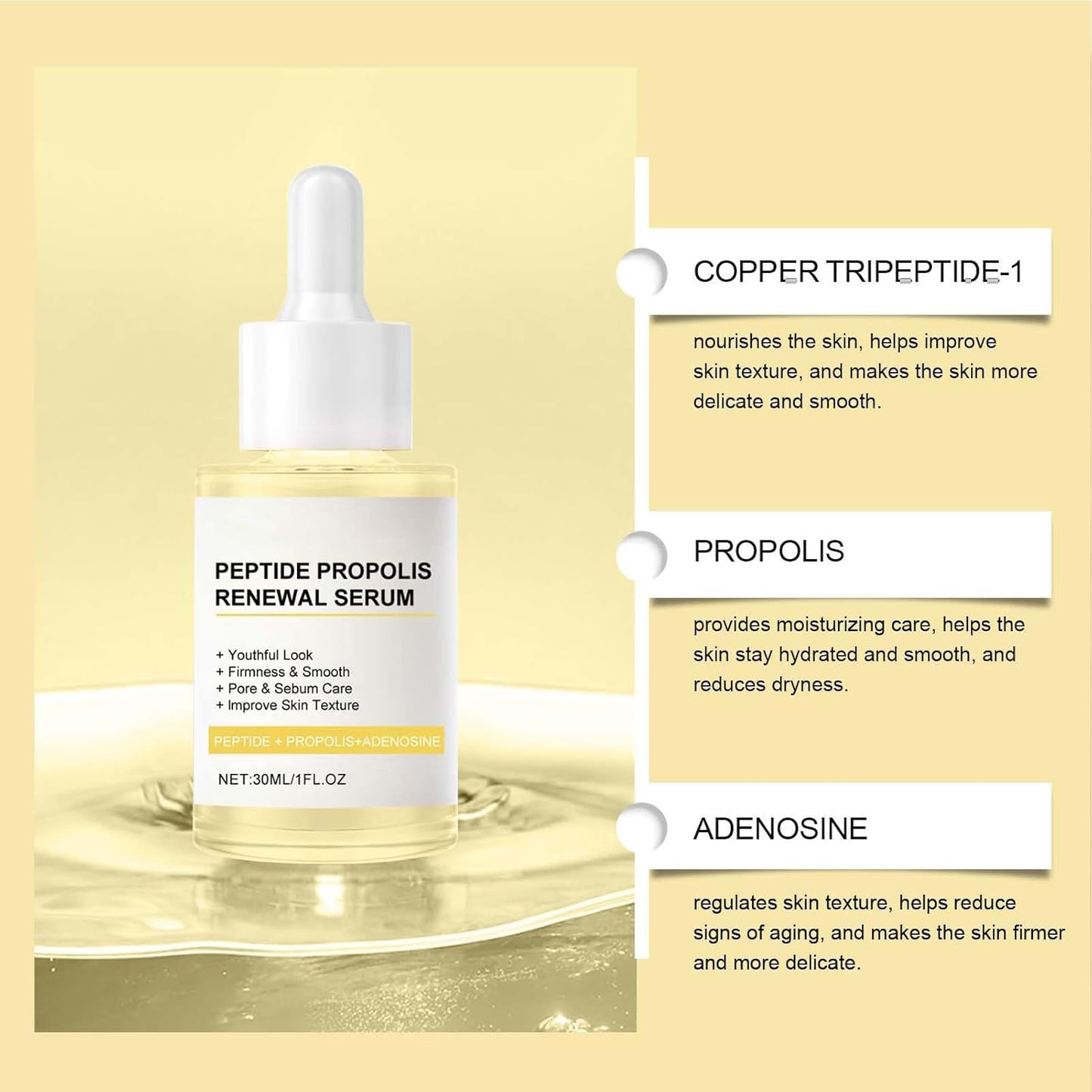 Korean Peptide Propolis Renewal Serum, Hydration & Wrinkle Renewal Serum, Anti-Aging Face Essence with Peptide Propolis Complex, for All Skin Types (Y+B)