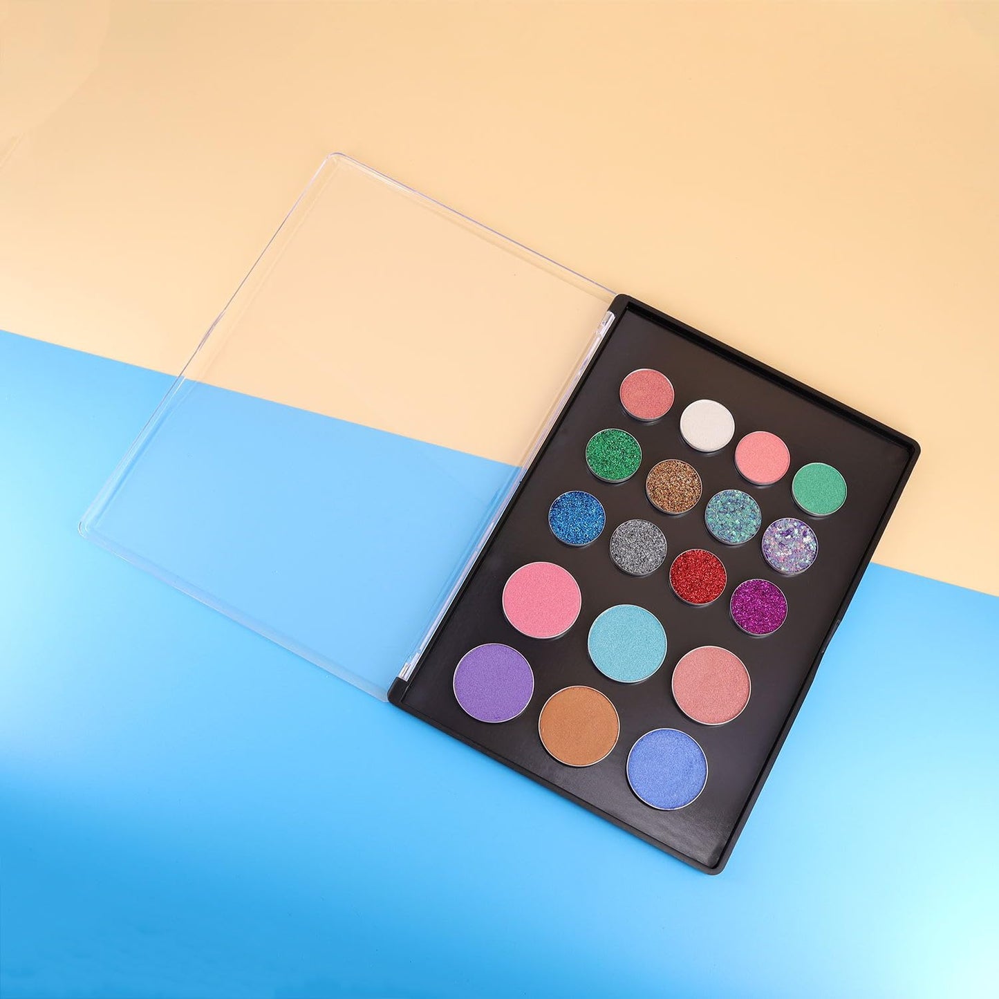 AJLTPA Magnetic Makeup Palette with Clear Top, Empty Eyeshadow Pan Dispensing Storage Box with 40Pcs Adhesive Metal Stickers for DIY Cosmetics Blush Powder(XL Large - 9.25"x6.57")