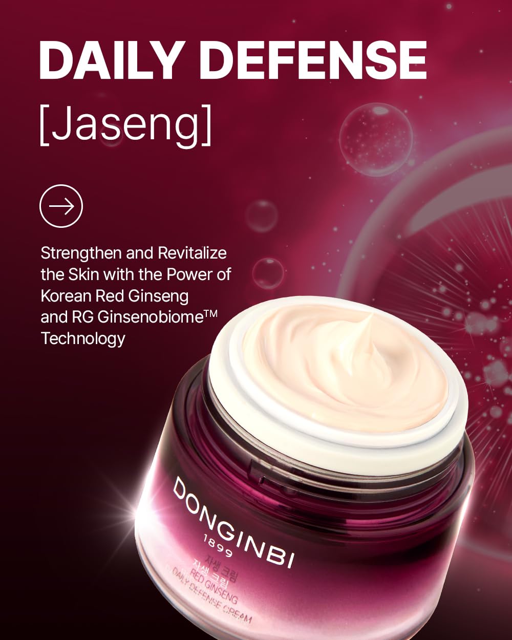 Donginbi Red Ginseng Daily Defense Cream - Firming Cream for Loose Skin, Face Moisturizer for Skin Barrier Repair, Korean Red Ginseng, Skin Care Gifts for Women, 0.8 floz / 25 ml