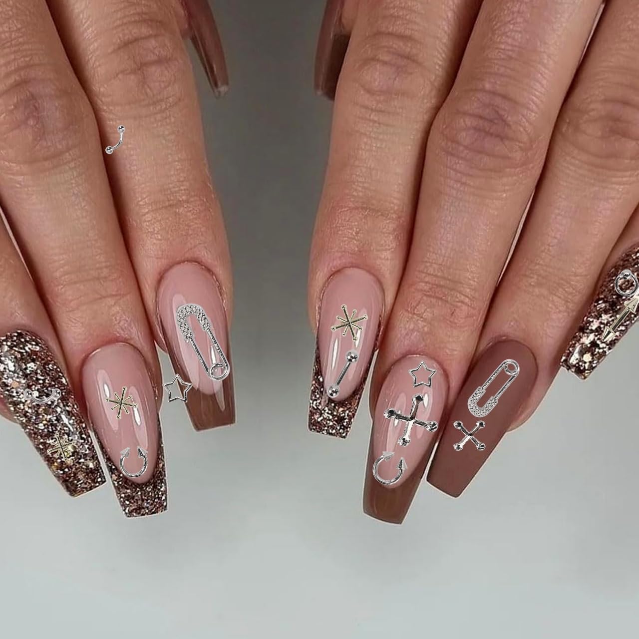 120 Silver Star Nail Charms - Gold Rivets Cross Nail Charms - 3D Crystal Nail Art, Y2k Retro Nail Rrt Cross Charm for DIY Designs Supplies B