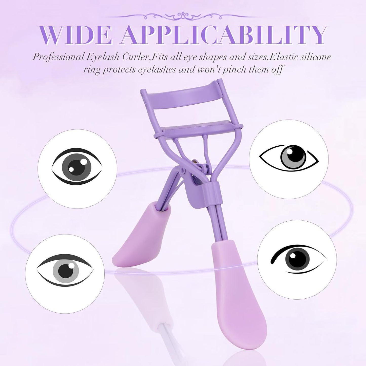 Eyelash Curler with Pads, Lash Curler with 10 Extra Silicone Replacement Pads, Comfortable Grip for Effortless Curling – Eyelashes for The Perfect Eye Contour (Hyacinth Purple)