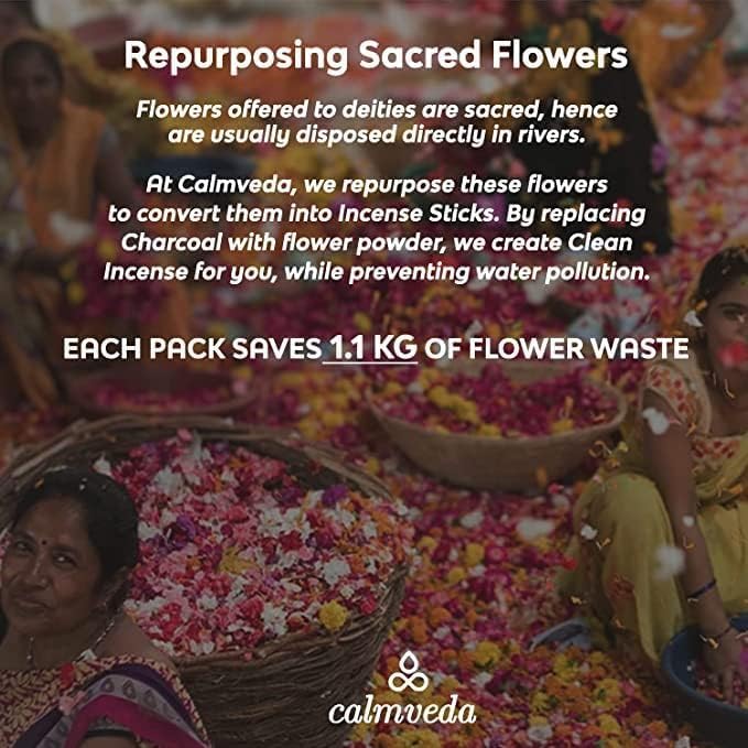 Indian Sandalwood Incense Sticks - 80 Sticks, Charcoal Free, Upcycled Flowers, All Natural, Non Toxic, Meditation & Stress Relief