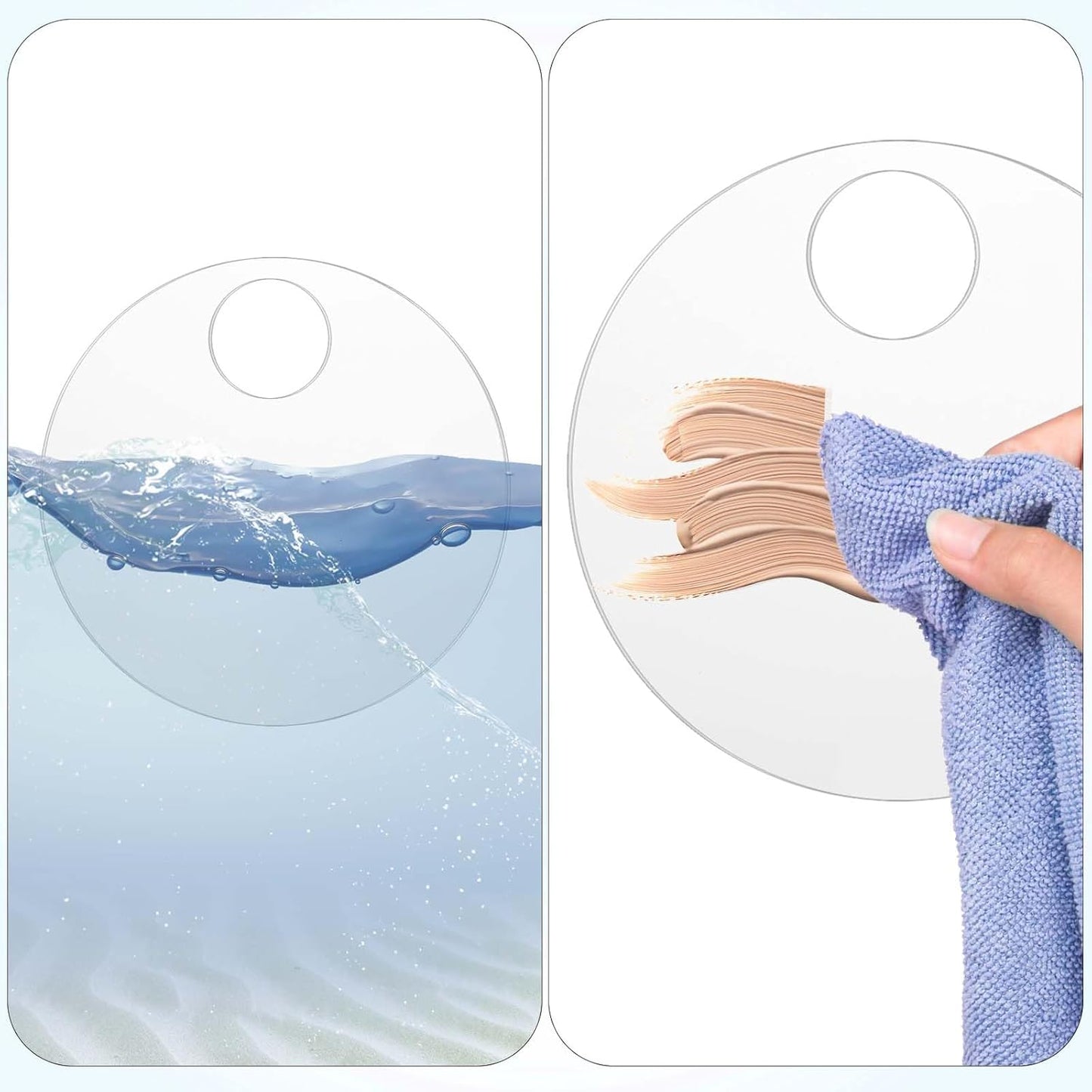 2PCS Makeup Mixing Palette with 2PCS Metal Spatula, Mixing Pigment Palette, Round White Clear Foundation Palette for Make up Eyeshadow Liquid Foundation Cosmetic Nail-Art Pigment Mixing Color