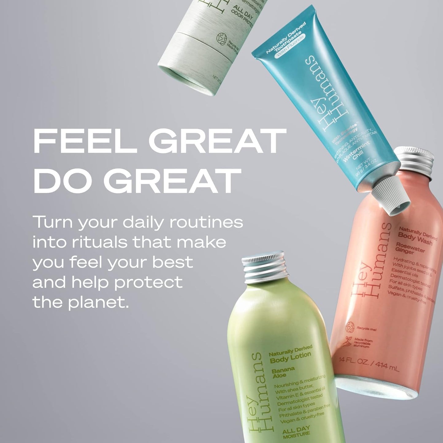 Hey Humans Deodorant, Aluminum Free Deodorant for Women and Men, Contains Naturally Derived Ingredients, All Day Odor Control, Refreshing Essential Oils, Earth Friendly Package, Coconut Mint