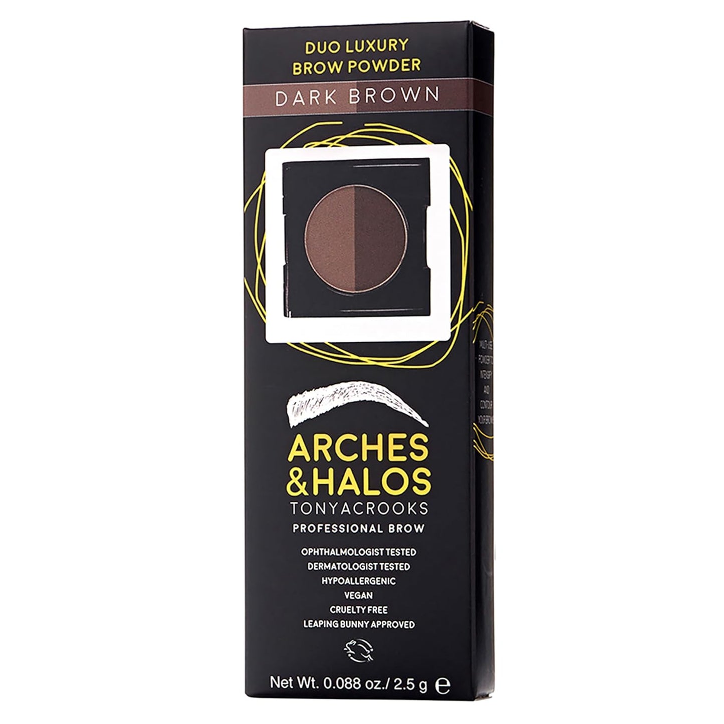 Arches and Halos Duo Luxury Brow Powder - Eyebrow Shaper and Color - Powder Compact with 2 Neutral Shades - Dark Brown - 0.1 oz