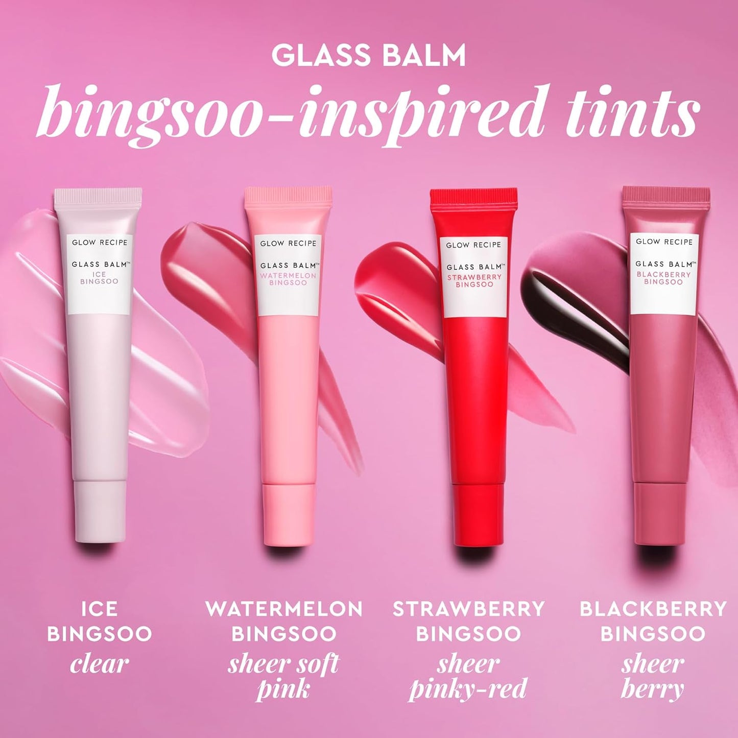 Glow Recipe Glass Balm Lip Treatment - 12Hr Hydrating Lip Balm & Moisturizer with Hyaluronic Acid to Smooth, Plump & Protect from Dryness - Sheer Pinky Red Tint, Strawberry Bingsoo (15 ml)