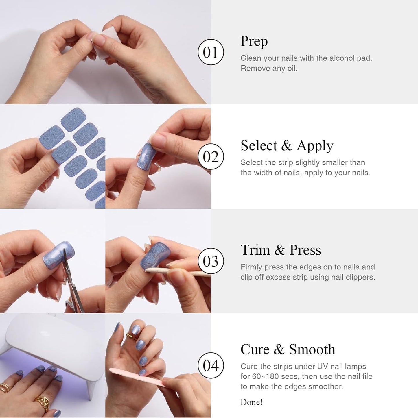 Semi Cured Gel Nail Strips, 20 PCS Gel Nail Stickers Work with UV Light, Salon Quality & Easy to Use - Morandi Purple