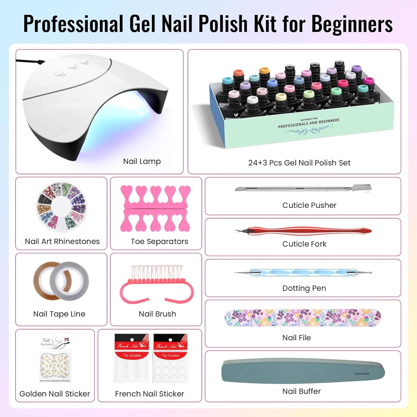VANREESA 42 Pcs Gel Nail Polish Kit with U V Light 24 Popular Colors Gel Polish Nail Kit Green Blue Purple Pink Orange Complete Nail Kit with Manicure Tools Gifts for Women Girls