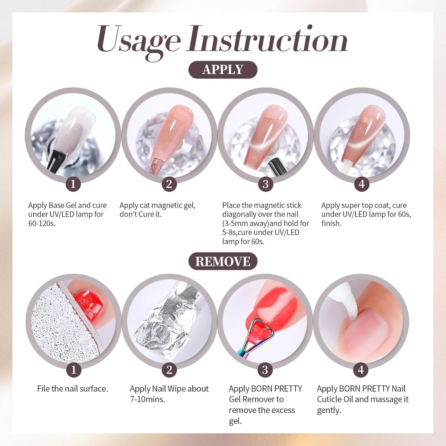 Born Pretty Magnetic Gel Nail Polish Set,Cat Magnetic Eye Gel Jelly Glass Crystal Magnetic Gel Polish Nail Art Manicure Kit 6PCS