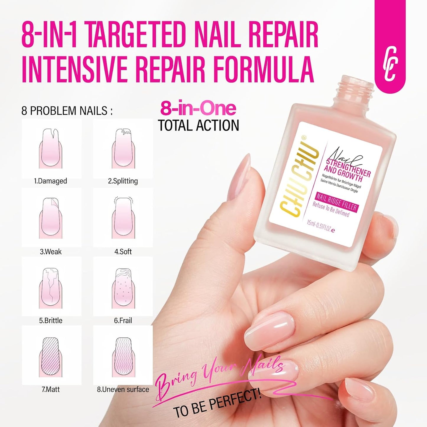 Protein Nail Strengthener for Gel Enthusiasts: Repair Thin Weak Peeling Nails After Acrylics Gel Removal - Nude Nail Hardener and Growth Treatment Ridge Filler Nude Polish