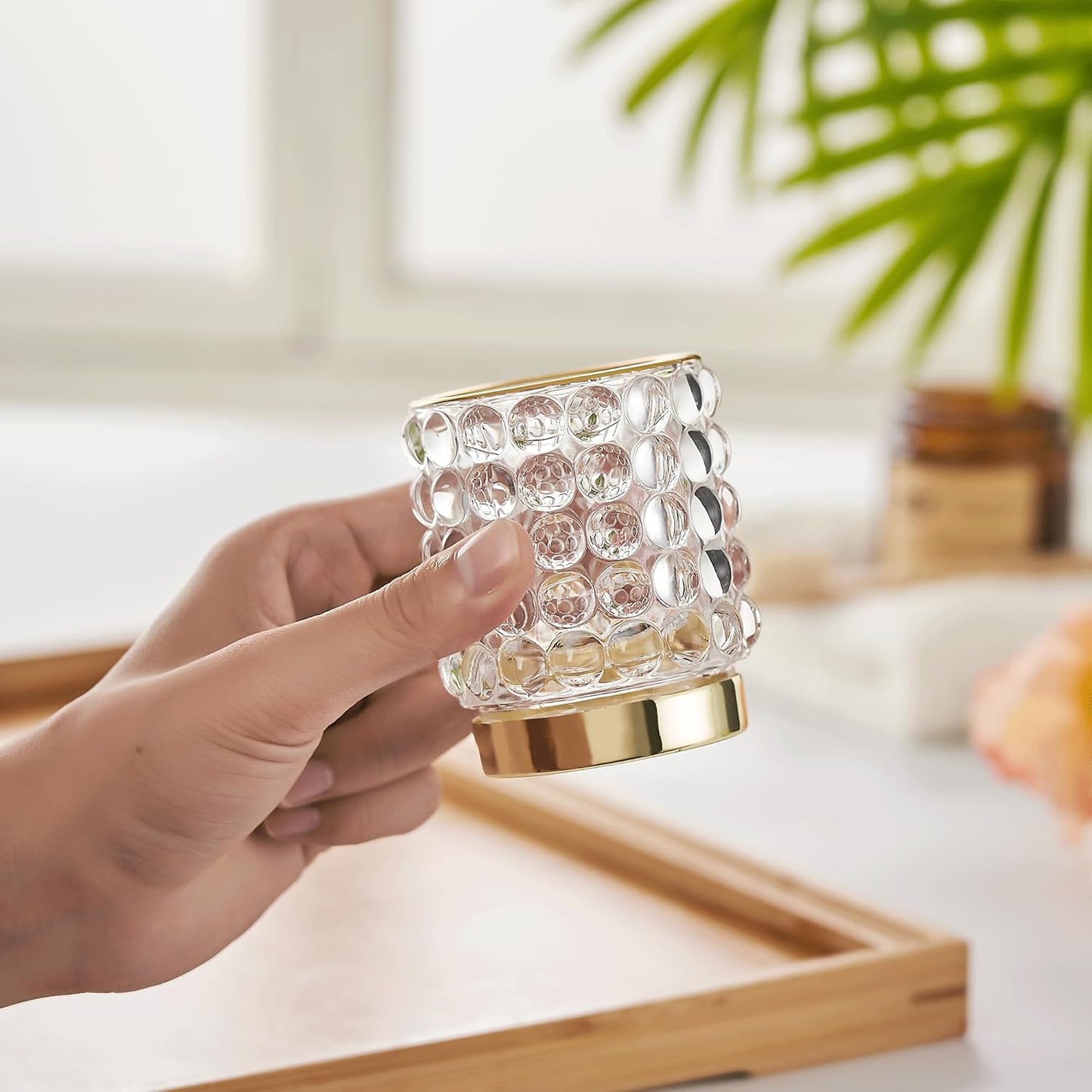 Makeup Brush Holder Organizer,Toothbrush Holders,Desk Pen Pencil Holder,Multifunctional Vintage Glass Brush Cup(A38-4-US/Clear/S)