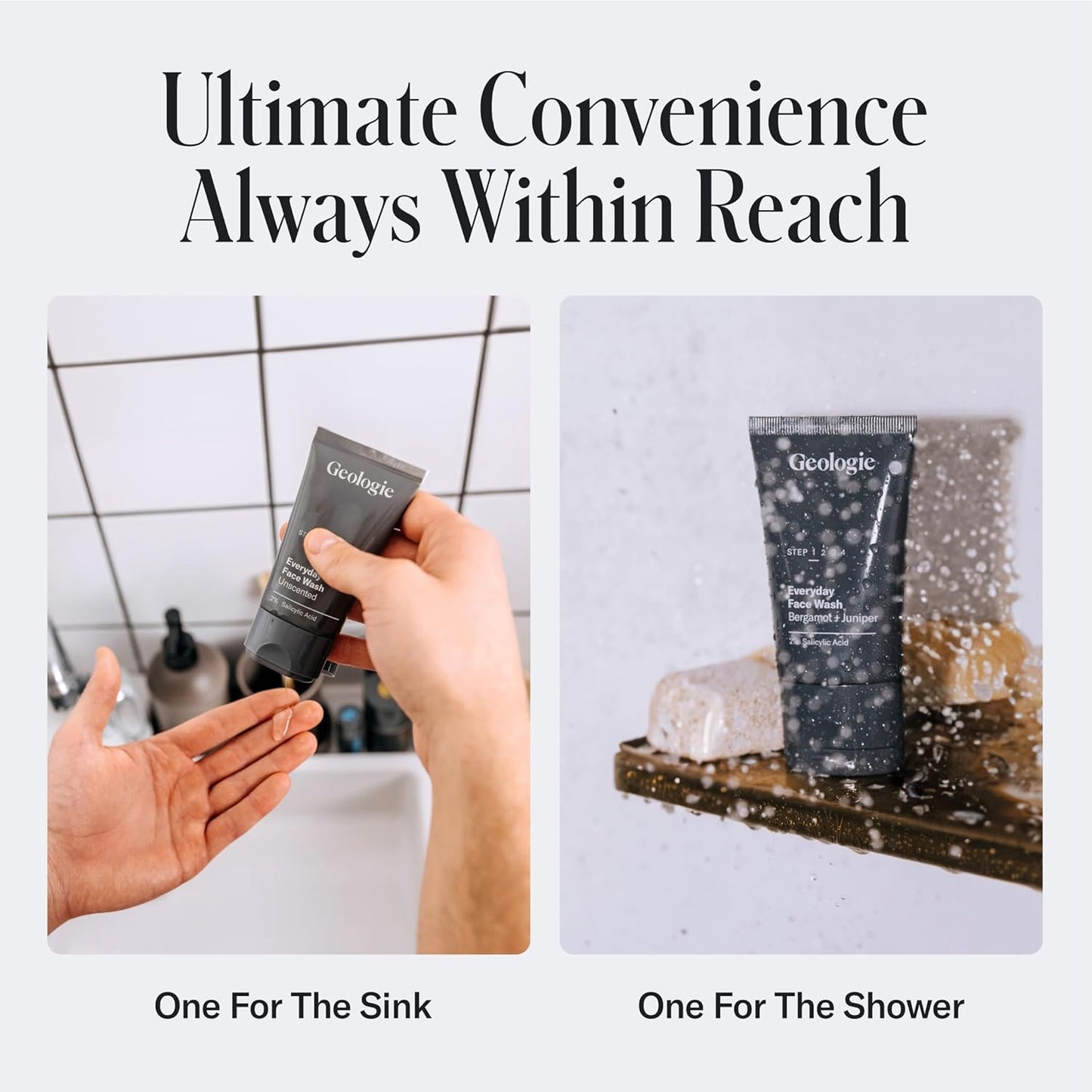 Geologie Daily Face Wash for Sensitive Skin | Fragrance-Free Facial Cleanser for Men & Women | Acne & Oil Control | Non-irritating, Gentle Cleansing & Soothing Face Wash | 2-Pack