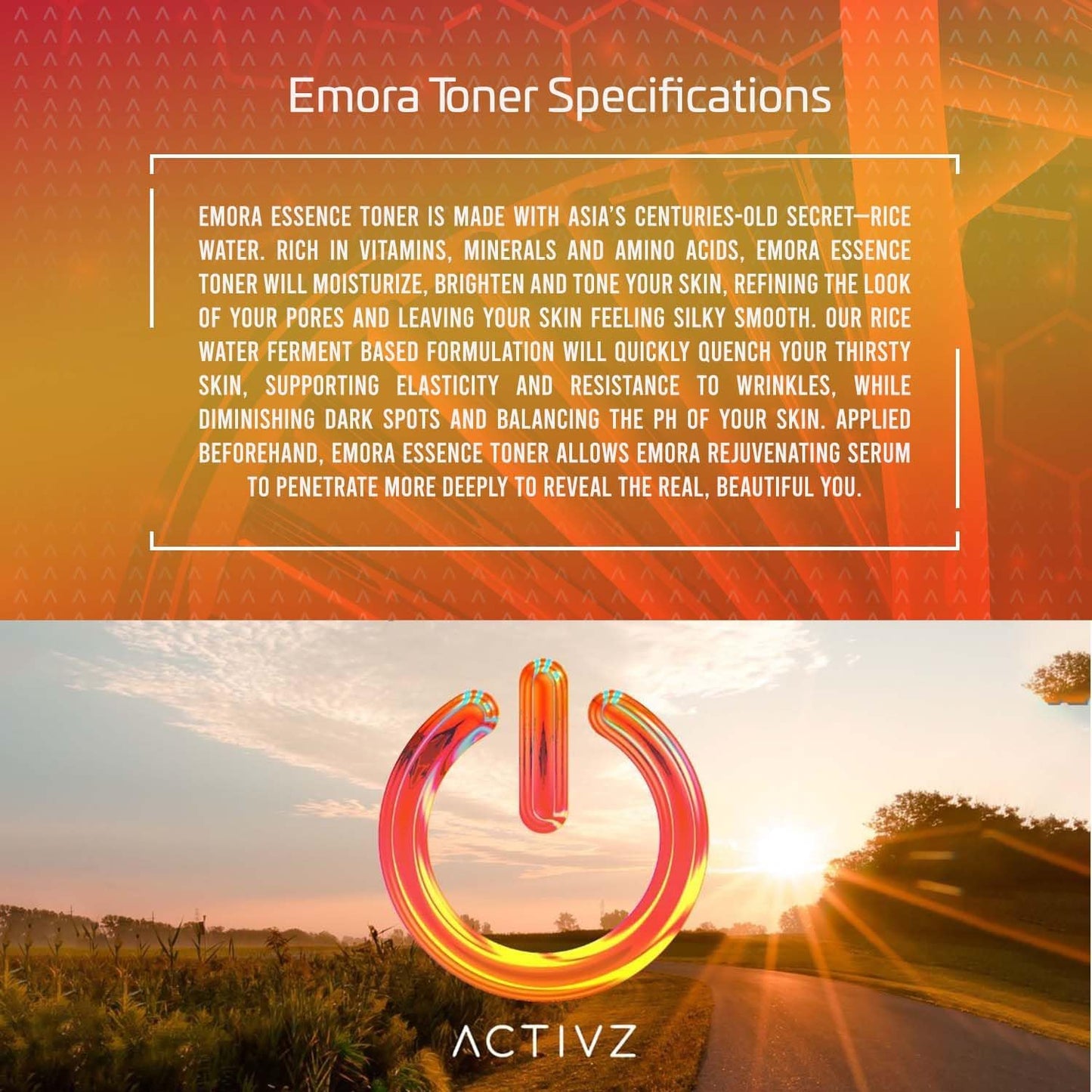 ACTIVZ Emora - Essence Toner with Rice Water - Refines Pores, Nourishes Skin - Enriched with Vitamin B3, Green Tea, and Ferment Filtrate - 100ml