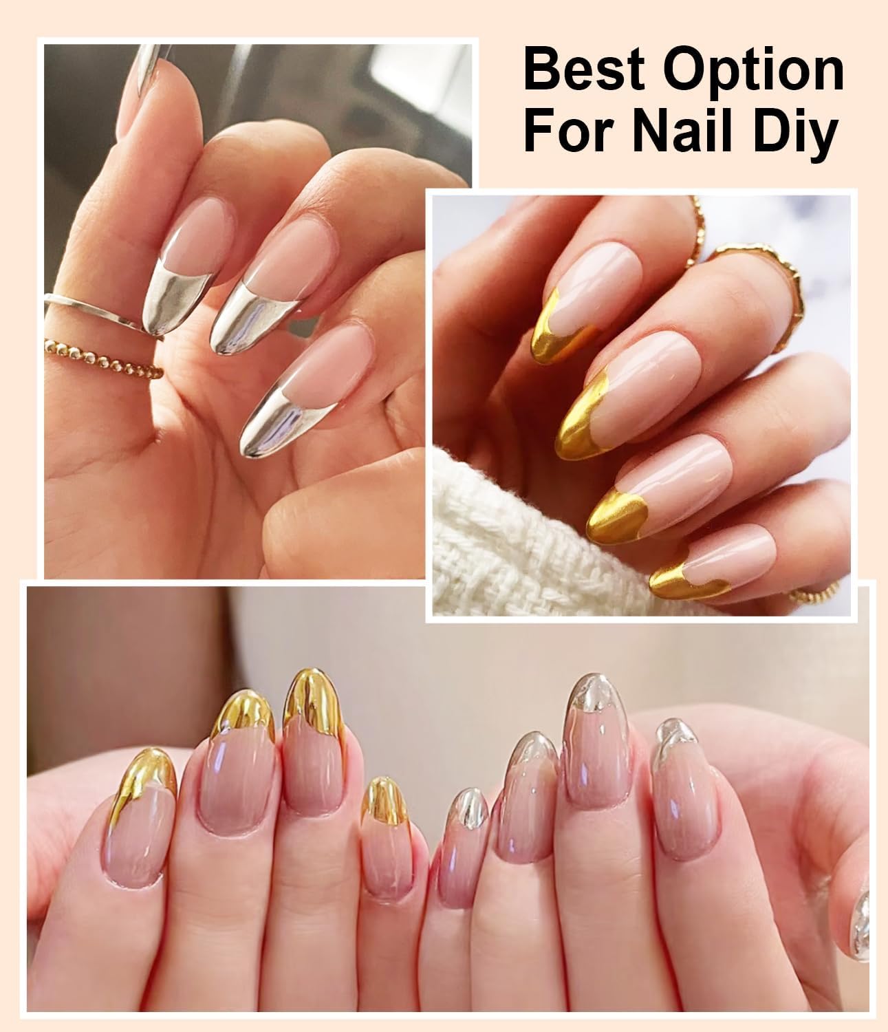 2 Jars Chrome Nail Powder:Mirror Effect Gold Chrome Nail Powder,Metallic Mirror Silver Chrome Powders Decoration for DIY Nail Art,Pigment Holo chrome powder with 4 Eyeshadow Sticks