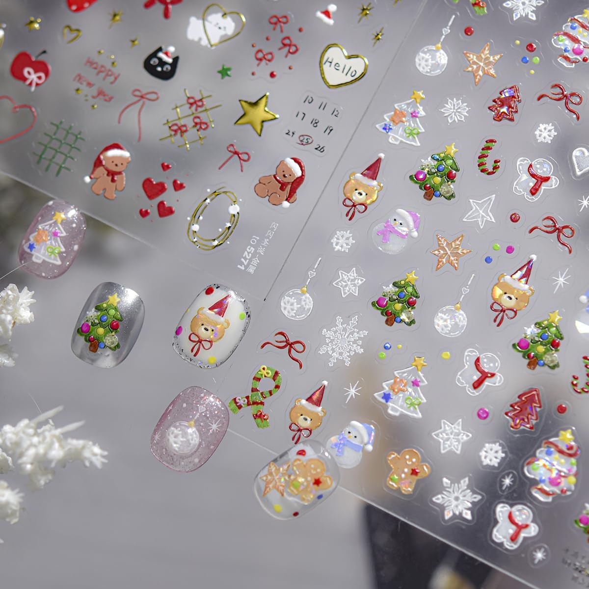 Christmas Nail Stickers Snowflake Snowman Nail Decals 5D Self Adhesive with Design Xmas Tree Nail Art Stickers Bear Nails Art Decals for Women Girls Manicure DIY Decoration Accessories