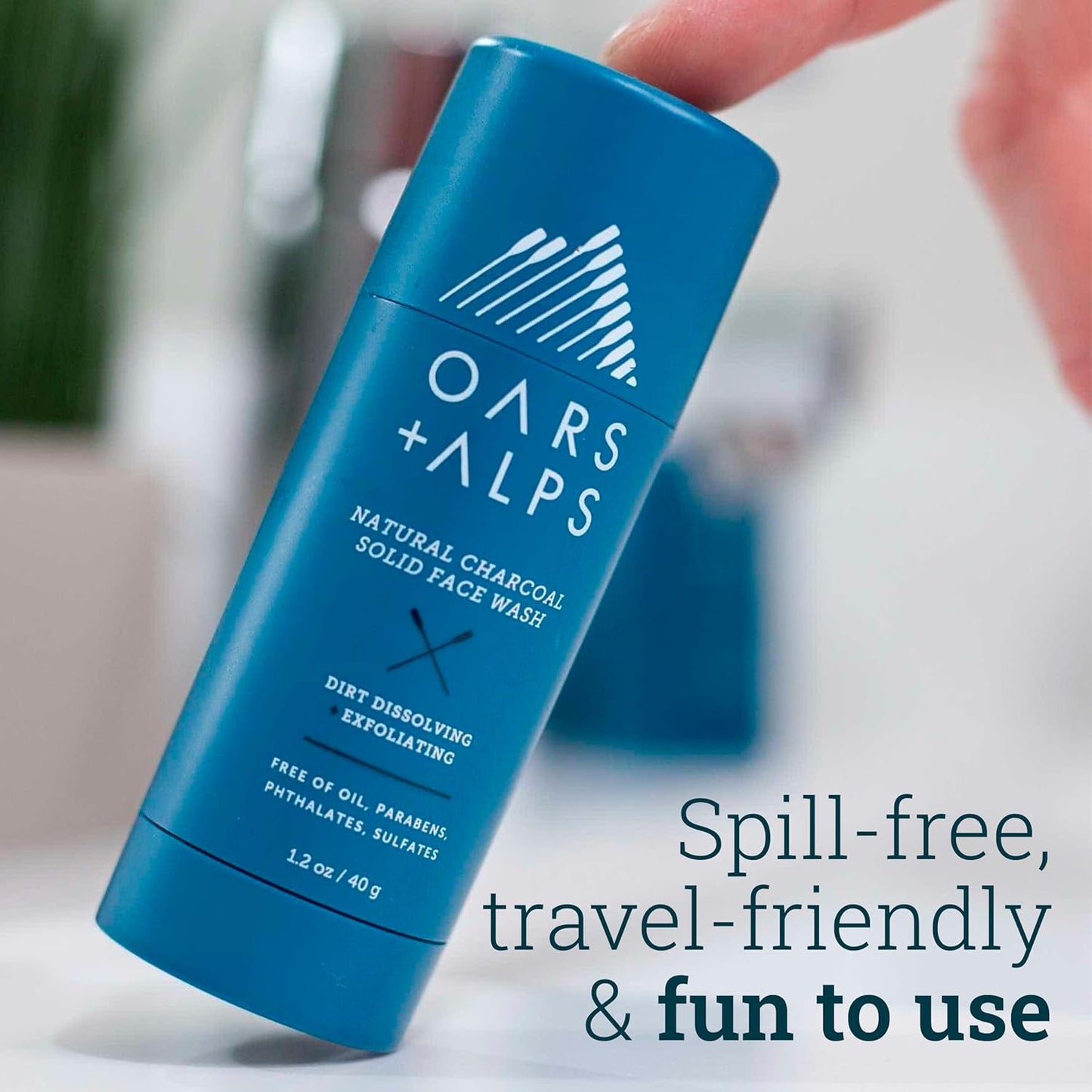 Oars + Alps Exfoliating Face Wash Stick, 2-in-1 Cleanser & Exfoliant with Activated Charcoal & Alpine Moss, Dermatologist Tested, Spill-Free, Travel Size, 1.2 Oz