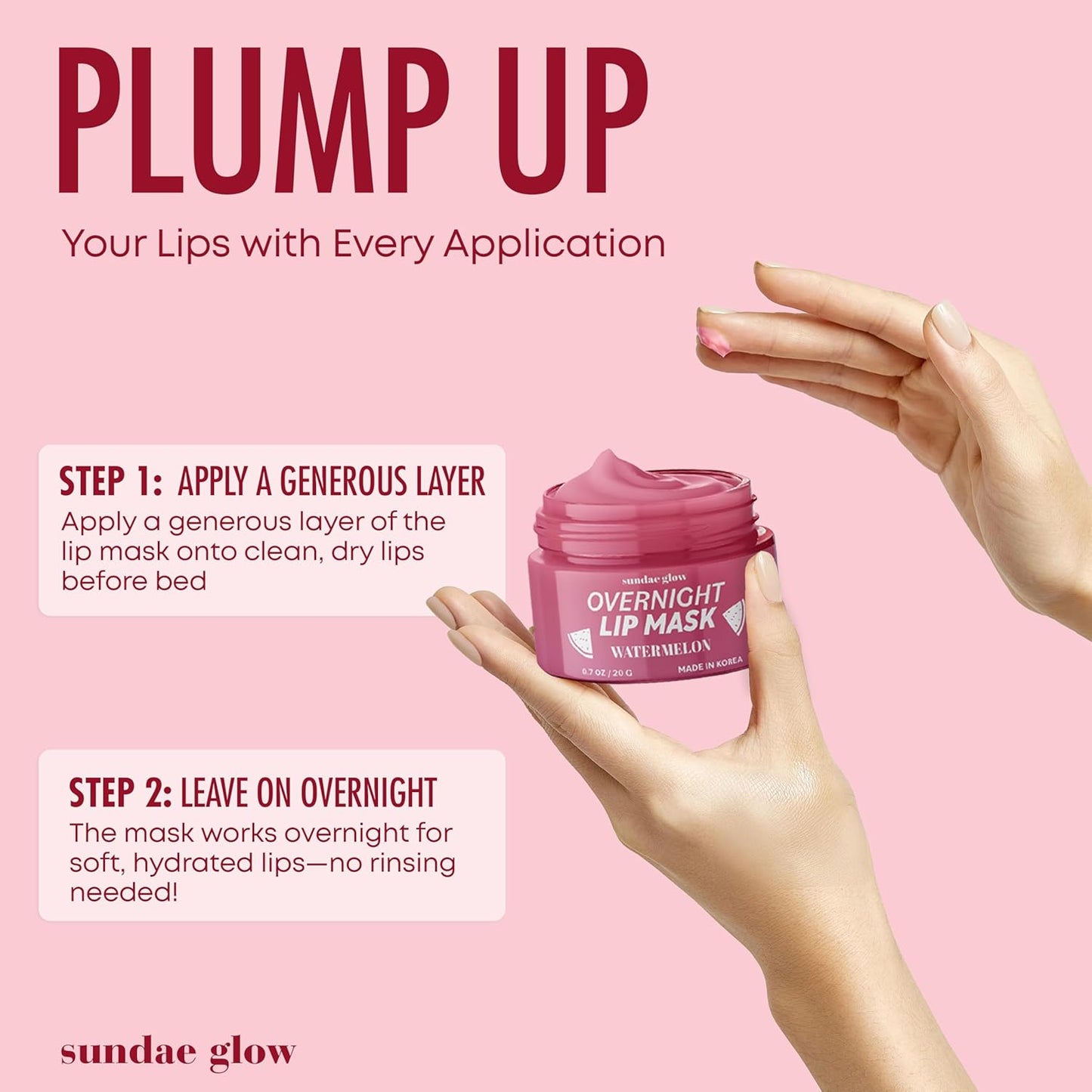 Watermelon Lip Mask - Dermatologist Tested, Anti-Aging, Korean Skin Care, Deep Hydration, Overnight Lip Repair - Vegan, Clean Beauty, 95% Natural, Cruelty-Free - 1 Pack