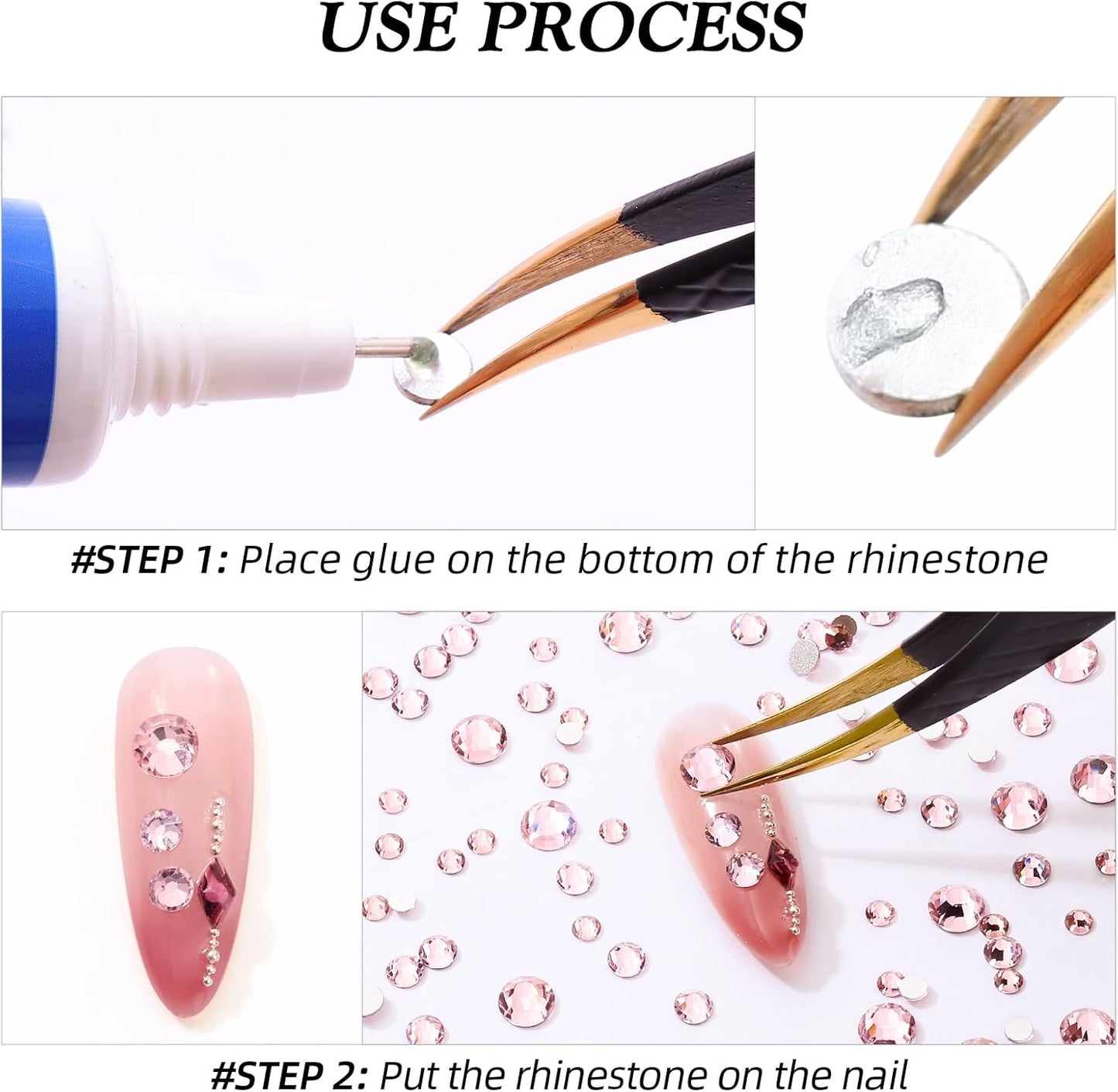 Pink Flatback Rhinestones, Glass Rhinestones for Nail Art and Craft, Glue Fix, Loose Crystal Gemstones(Pink, SS16, 1440pcs, 3.8-4.0mm)