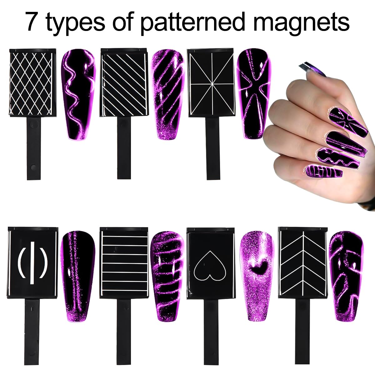 59 Pcs Nail Magnet Tool Set,3D Cat Eye Gel Painting Nails Art Strong Magnetic Wand, Multi-function Cube Magnets Round Magnet Beads Nail Design Tools for Glitter Cat Eye Effect DIY Accessories