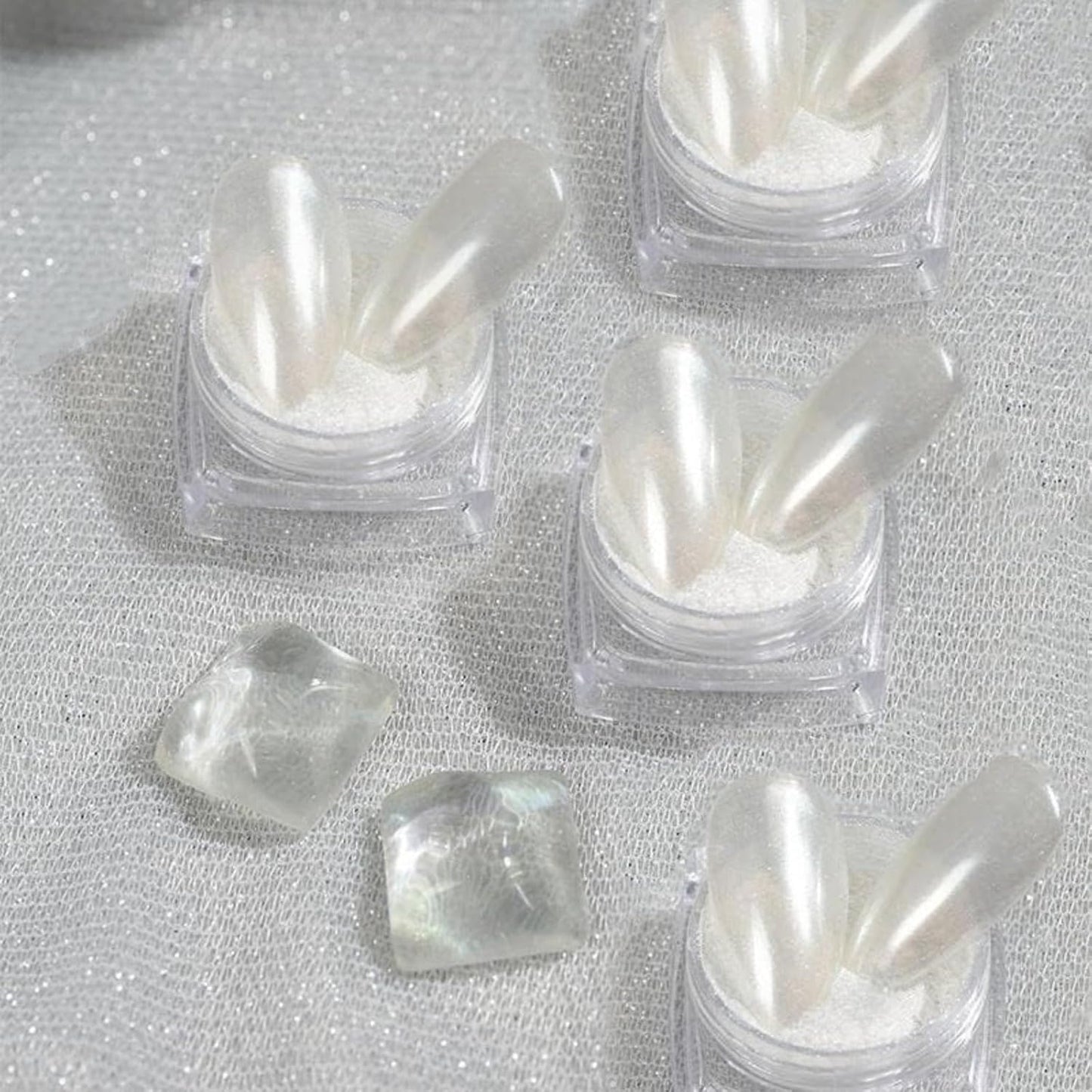 4pc Pearl Chrome Nail Powder Ice Transparent Chrome Powder for Nails, Rainbow Holographic Nail Chrome Powder for Manicure Decorations(4pc White)
