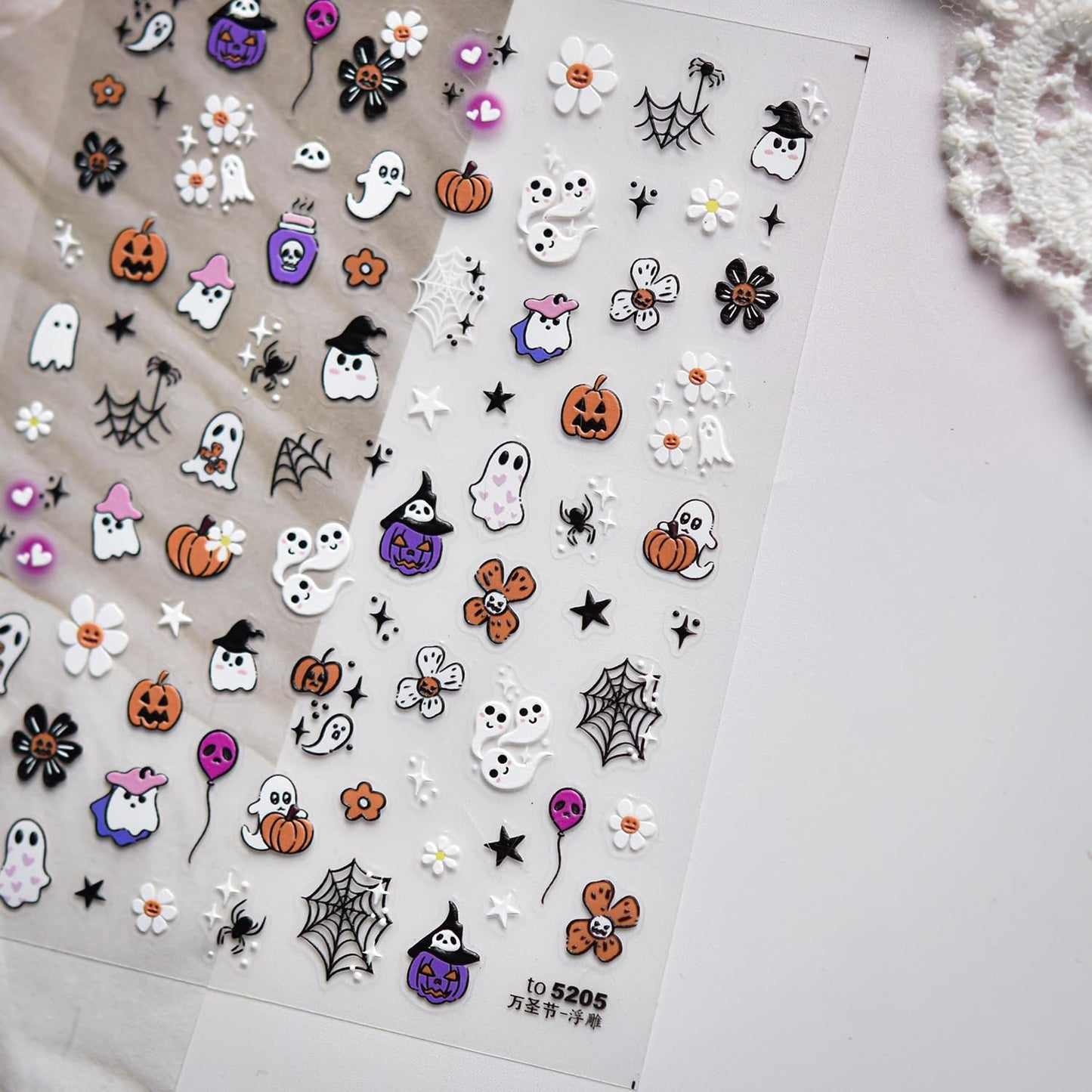 Halloween Nail Stickers for Nail Art Cute Ghost Pumpkin Flower Nail Art Stickers 5D Embossed Nail Decals 3D Self-Adhesive Nails Supply Manicure Sliders for Nails Decoration