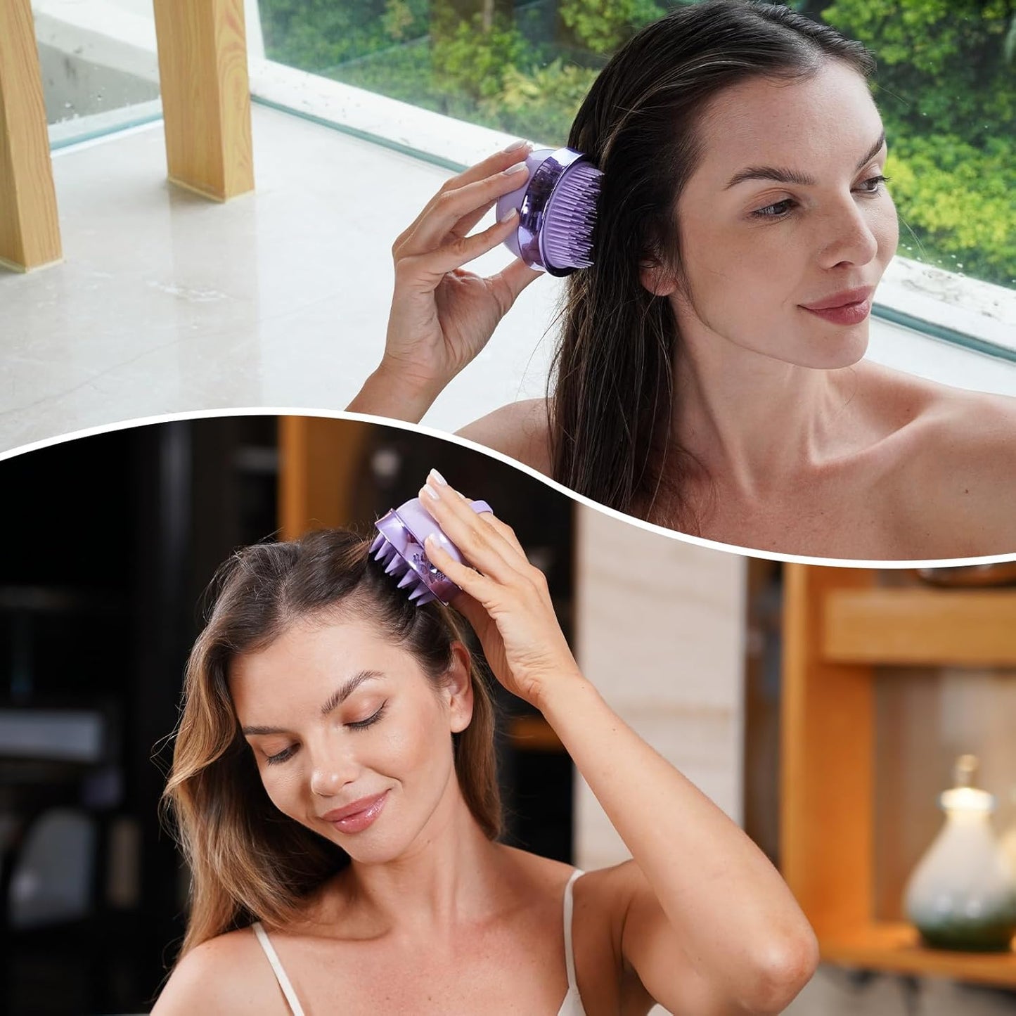 2 in 1 Scalp Massager Hair Growth,Scalp Scrubber with Soft Silicone Bristles for Dandruff Removal,Shampoo Brush for Exfoliation,Head Massager for Both Wet and Dry Use (Purple) 