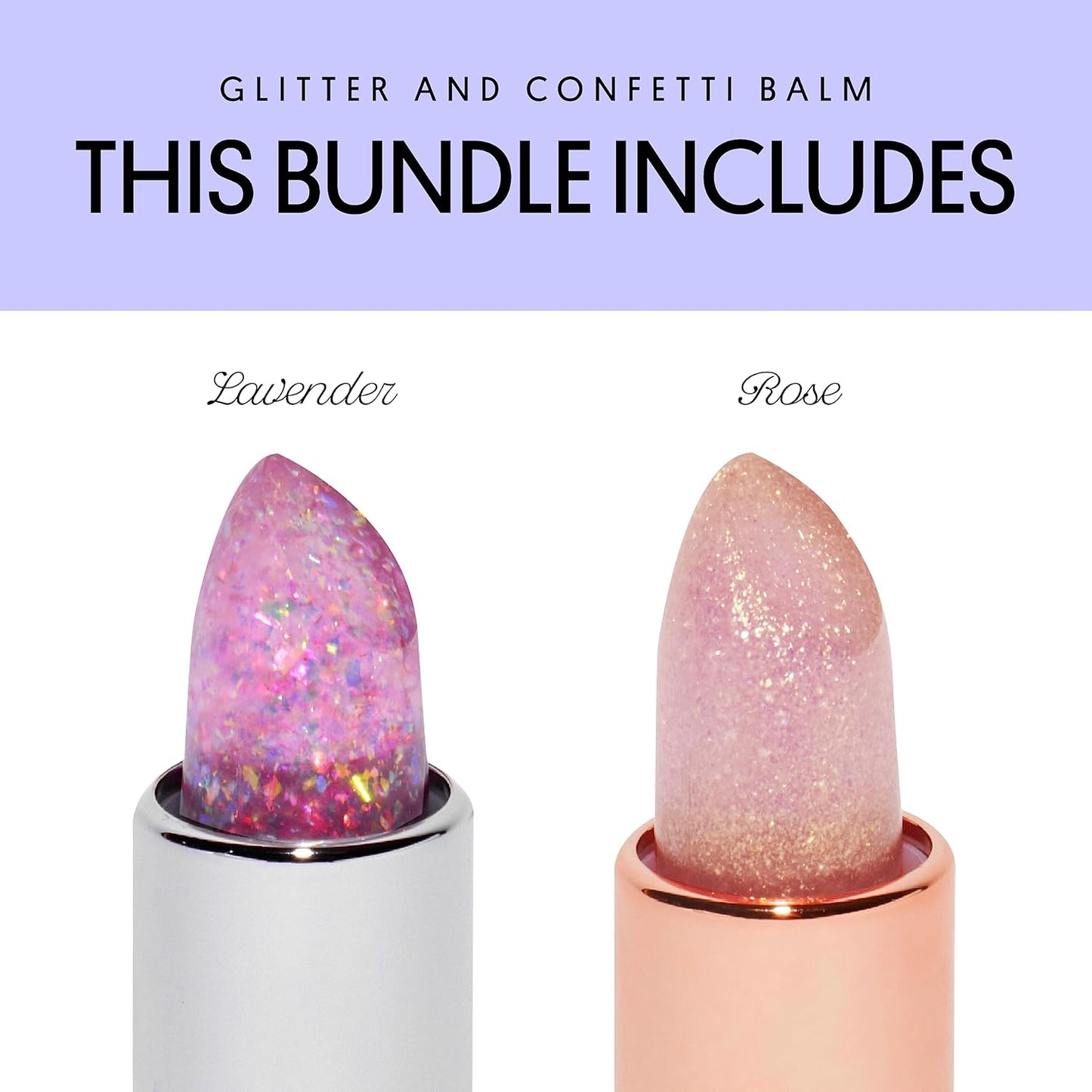Winky Lux Lavender Glitter Confetti Balm & Rosé Glimmer Balm Duo – Nourishing pH Lip Balms with Color Changing Pink Tint, Hydrating Formula Softens Lips