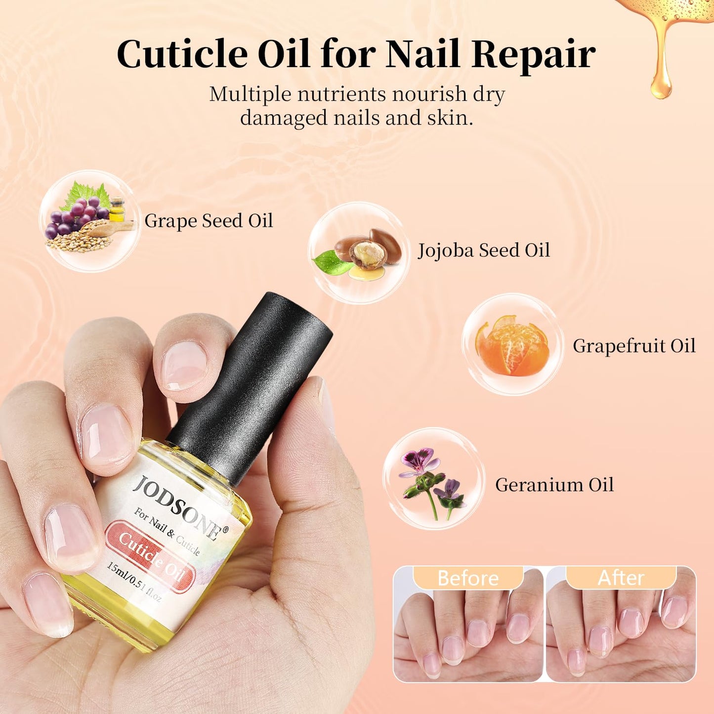 JODSONE Gel Nail Polish Remover Kit - Set with 15ml Gel Nail Polish Remover, Cuticle Oil and Latex Tape, and Complete Remover Manicure Tool Set, No Soaking