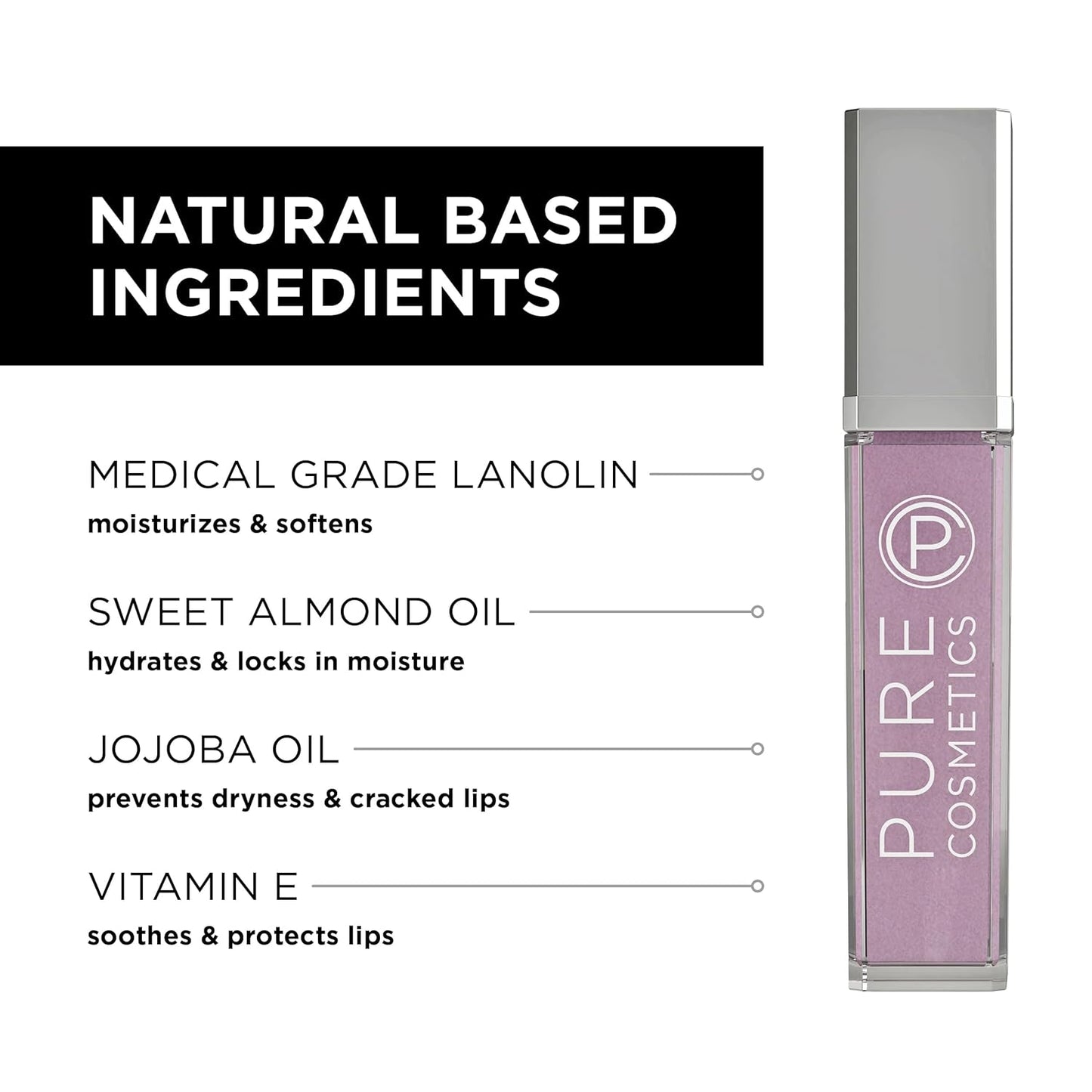 Pure Cosmetics Pure Illumination Lip Gloss - LED-lit Applicator w/Side Mirror - Non-Sticky, Moisturizing & Hydrating Lip Glosses - Soothes & Heals Dried Chapped Lips (Cosmic Latte)
