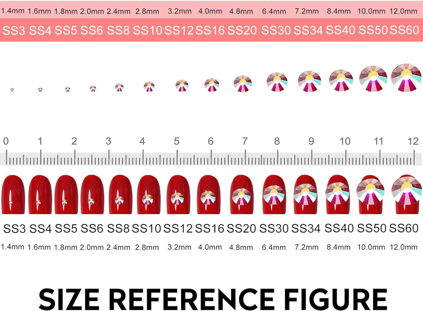 3456pcs Flatback Rhinestones Glass Charms Diamantes Gems Stones for Nail Art 6 Size ss4~ss12 Sapphire