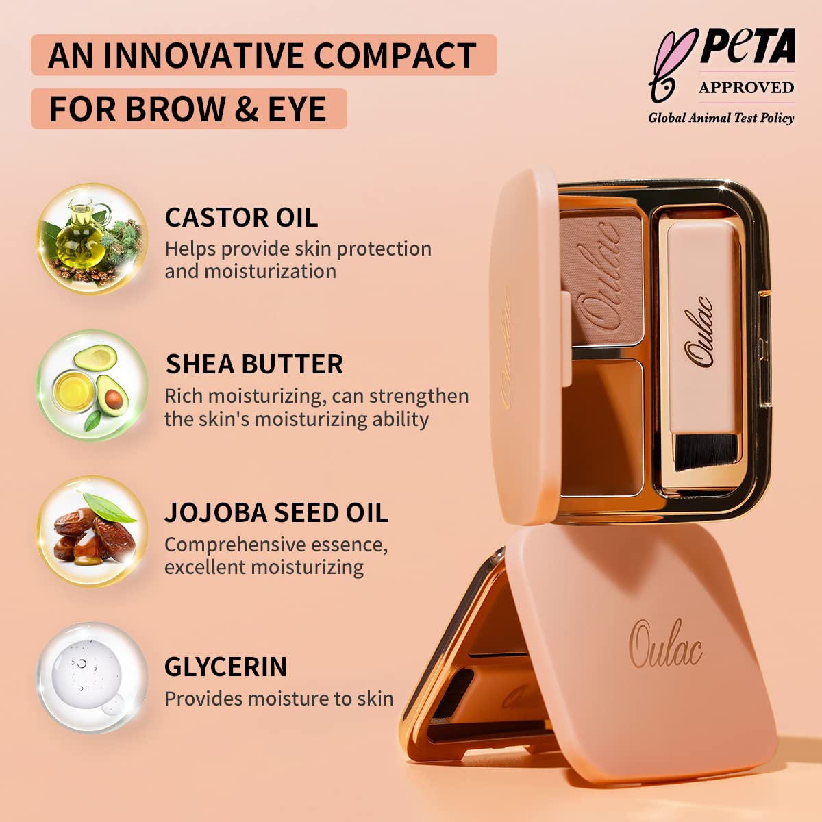 Oulac Waterproof Brown Eyebrow Powder Kit with Brow Brush 2 in1 Long Lasting Instant Eyebrow Pomade & Powder Natural Makeup for Sparse Brows 3.2 g/0.11 oz (Ginger)