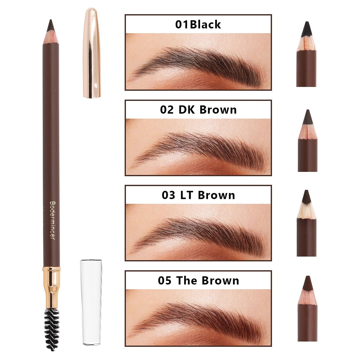 Bodermincer Eyebrow Pencil Longlasting Waterproof Durable Automaric Liner Eyebrow 5 Colors to Choose (5pcs, 2# Dark Brown)