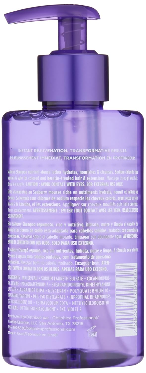 Obliphica Seaberry Shampoo for Fine to Medium Hair- Vitamins and Omegas for Frizz Free, Nourished, and Damaged Repaired Hair - Hair Mask & Treatment for Dry Hair and Growth - 10 Fl Oz