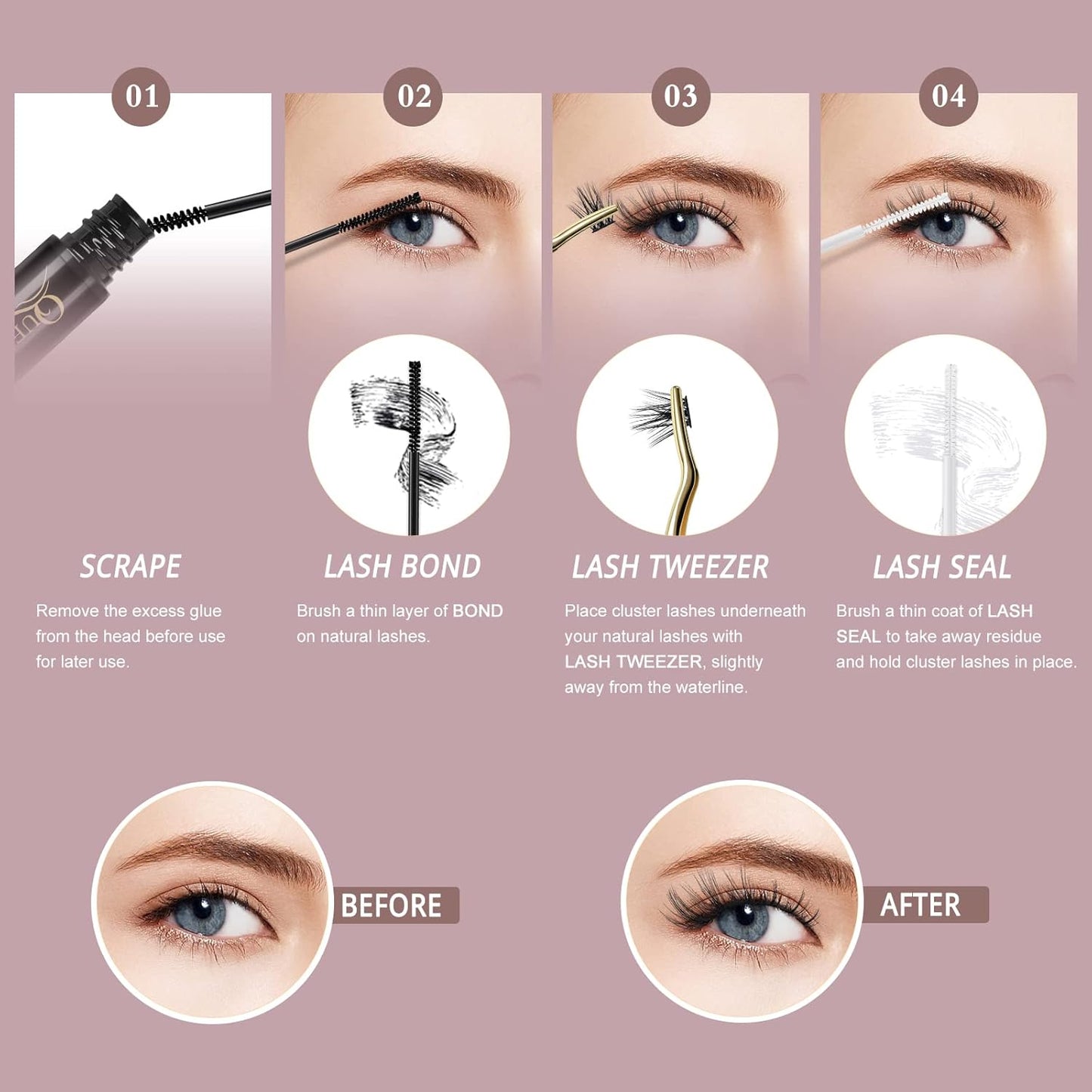 QUEWEL Cluster Lashes 72 Pcs Wide Stem Individual Lashes C/D Curl 8-16mm Length DIY Eyelash Extension False Eyelashes Soft for Personal Makeup Use at Home (Fluffy02-D-12)