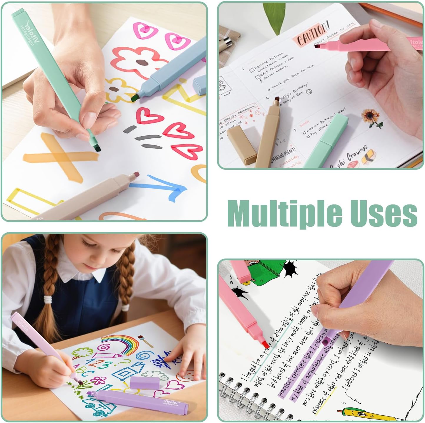 Highlighters, 8 Pack Aesthetic Highlighters, Assorted Colors, Chisel Tip, No Bleed Bible Highlighter Pastel for Journaling Office School Bible Study Supplies