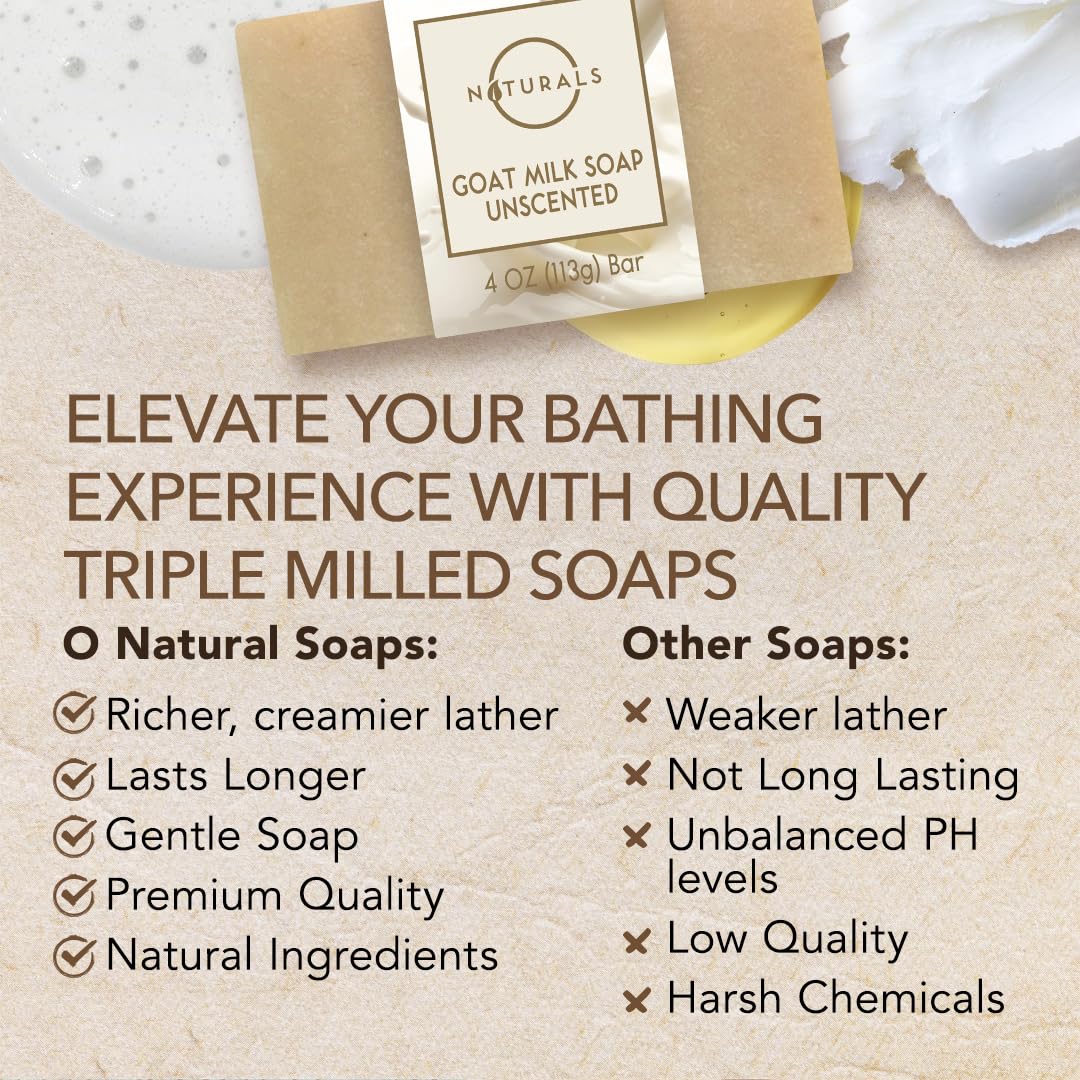 O Naturals 3-Pcs Goat Milk Soap with Soap Saver Bag - Unscented, Triple-Milled, Nourishing, for Sensitive Skin