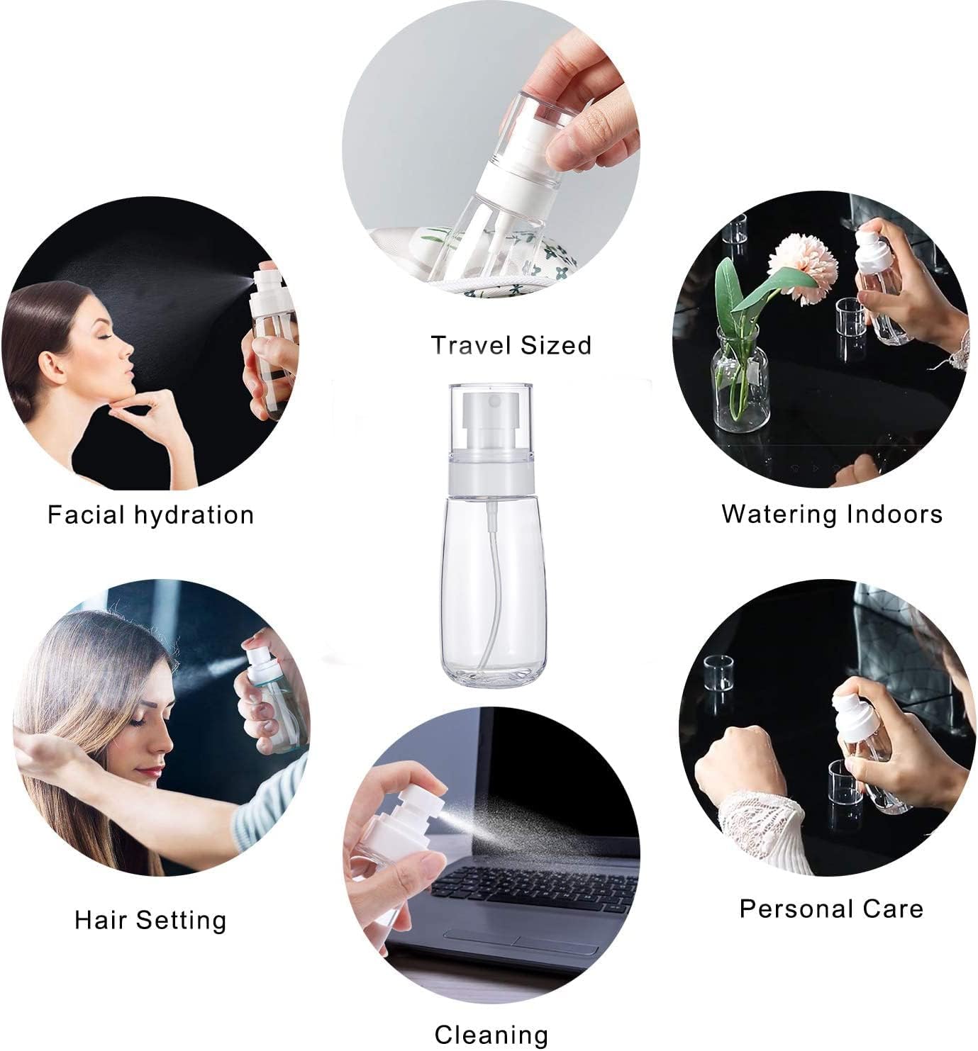 Empty Fine Mist Spray Bottle Travel Refillable Perfume Container Small Cosmetic Plastic Bottle for Face Hair Makeup 2 Pack